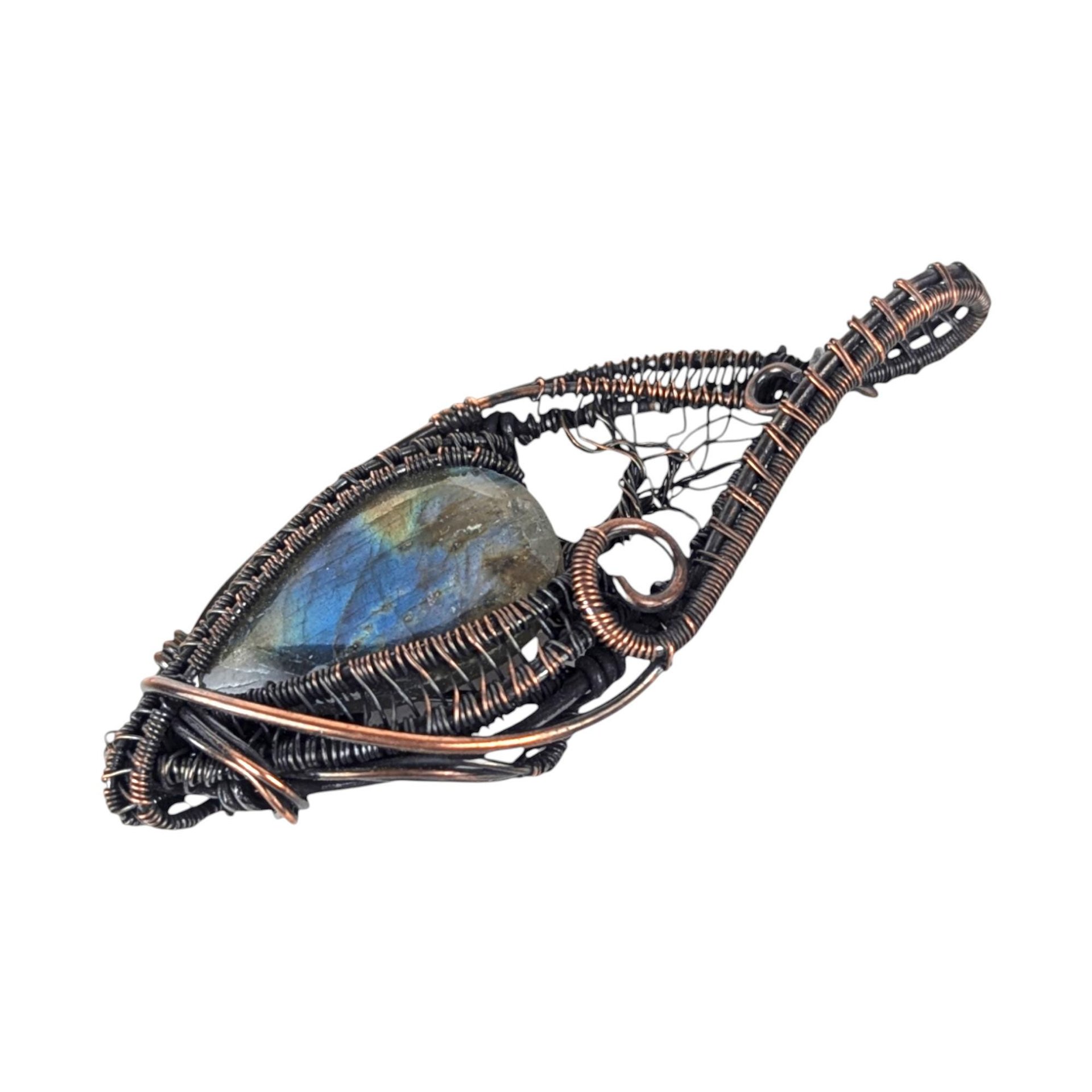 Tree of Life Labradorite Pendant: Wire Wrapped Copper Statement Jewelry