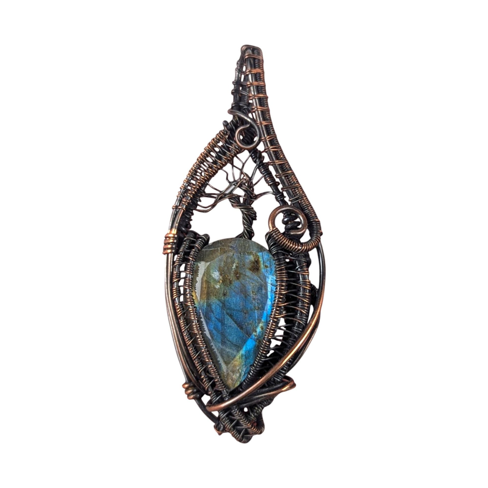 Tree of Life Labradorite Pendant: Wire Wrapped Copper Statement Jewelry