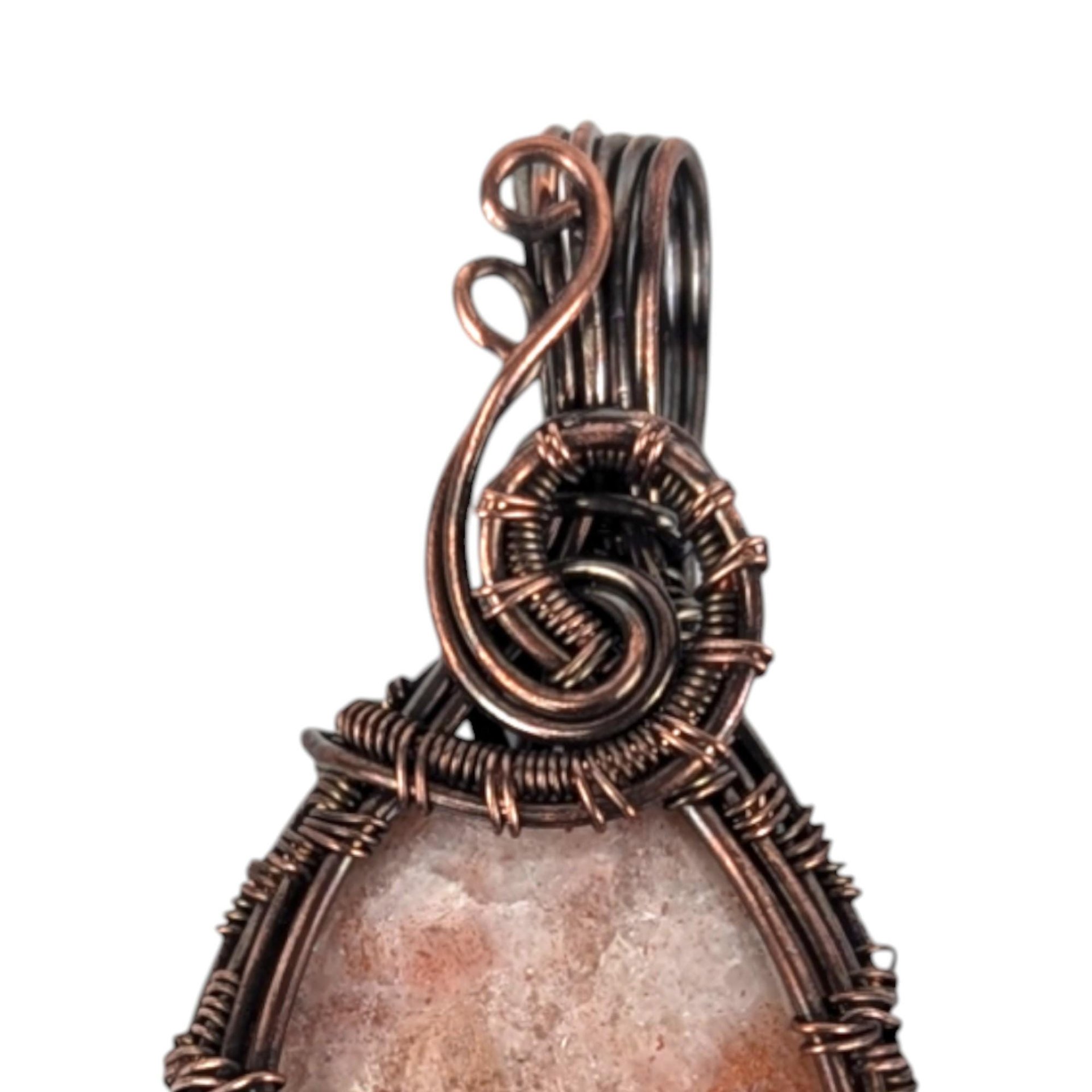 Handmade Copper Wire Wrapped Sunstone Pendant: Artisan Gemstone Jewelry