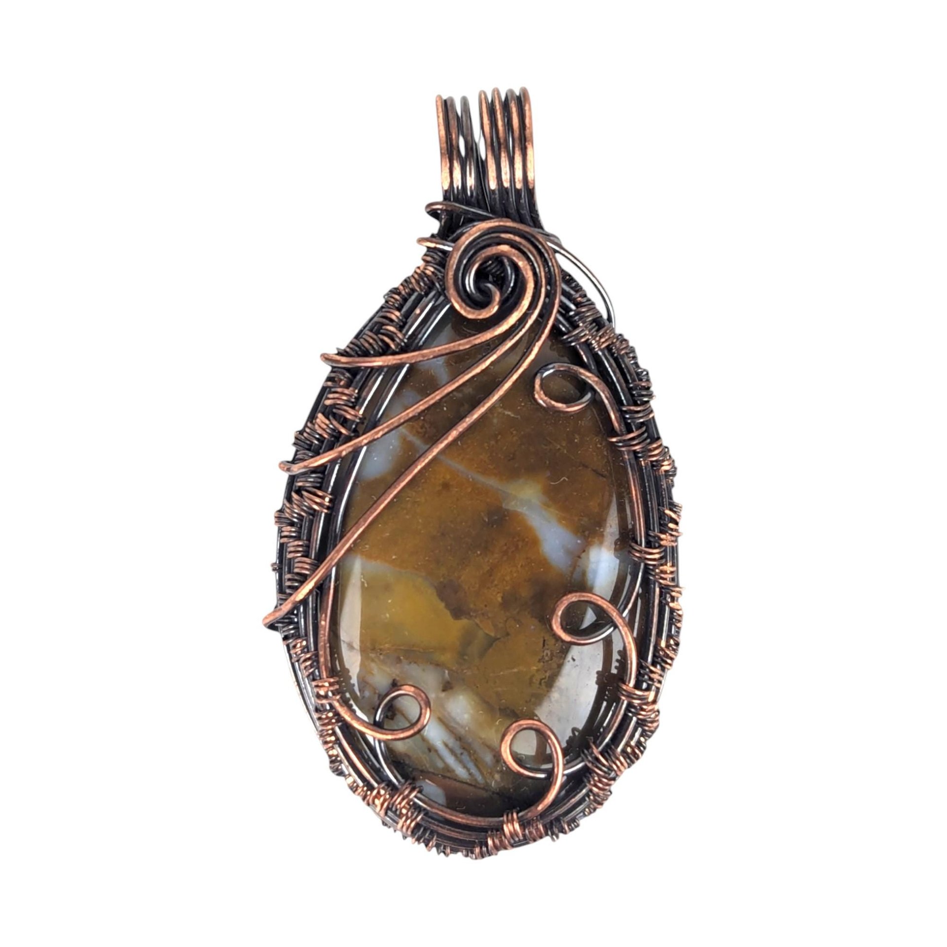 Copper Wire Wrapped Agate Pendant: Handmade Earthy Gemstone Jewelry