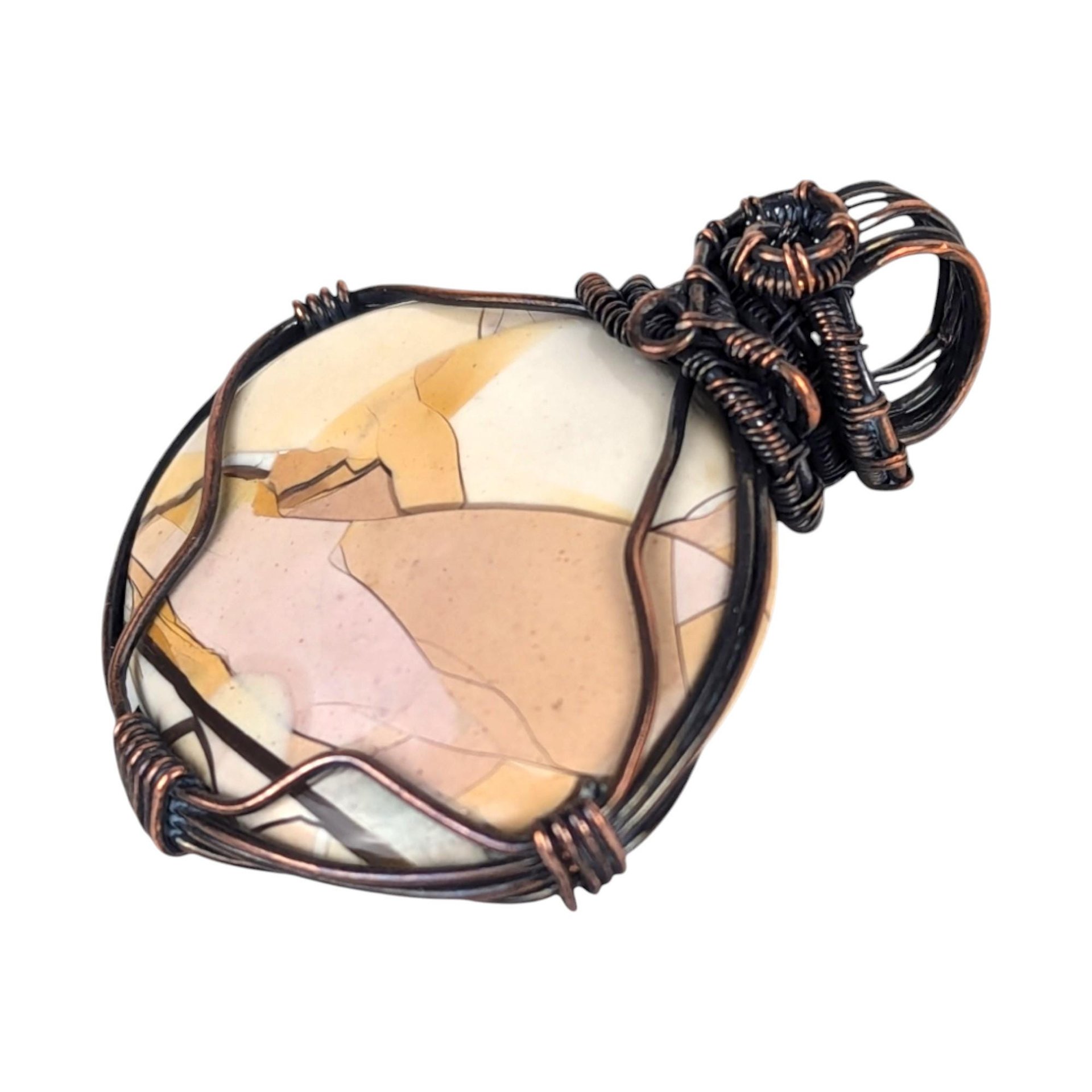 Copper Wire Wrapped Mookaite Jasper Pendant: Handmade Earthy Stone Jewelry