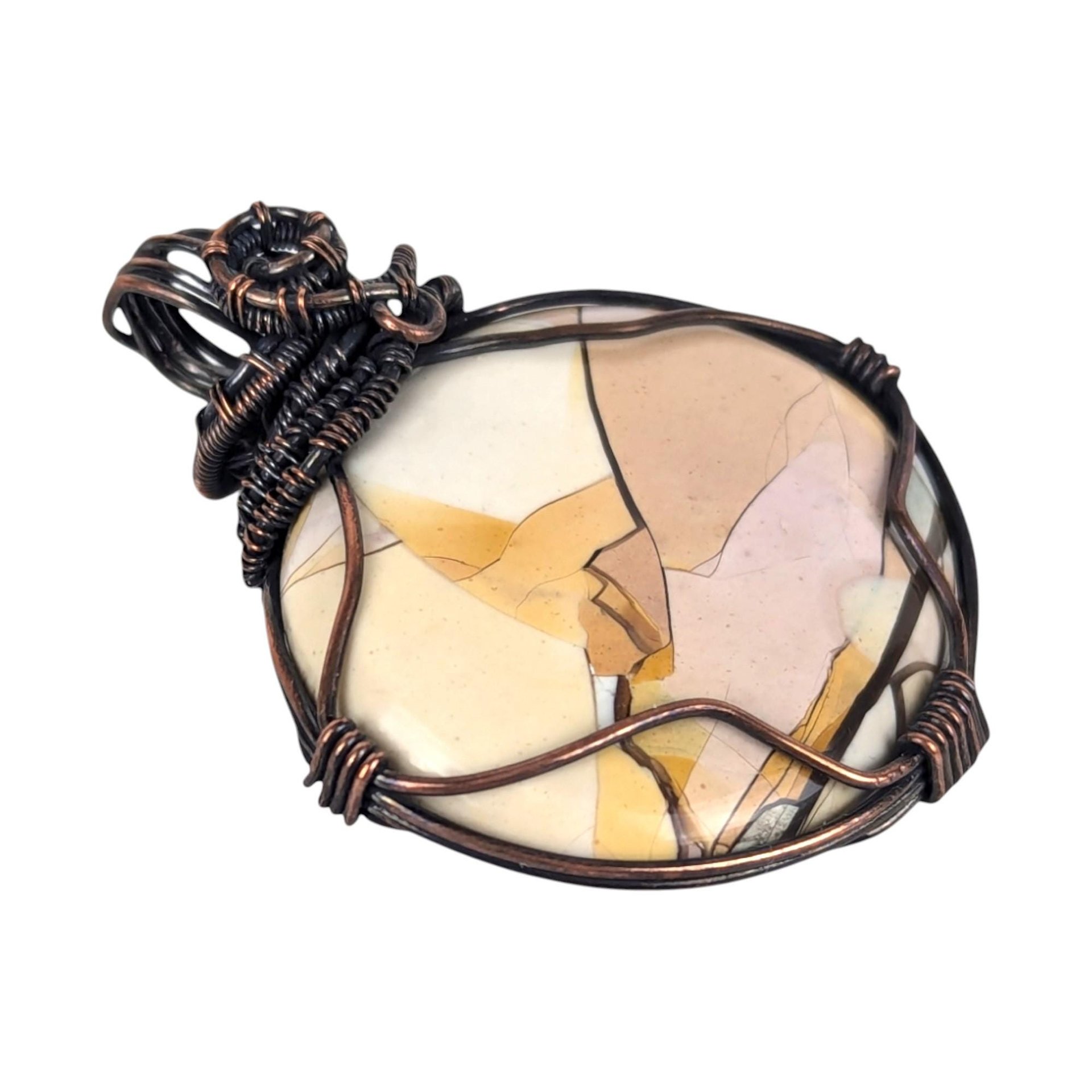 Copper Wire Wrapped Mookaite Jasper Pendant: Handmade Earthy Stone Jewelry