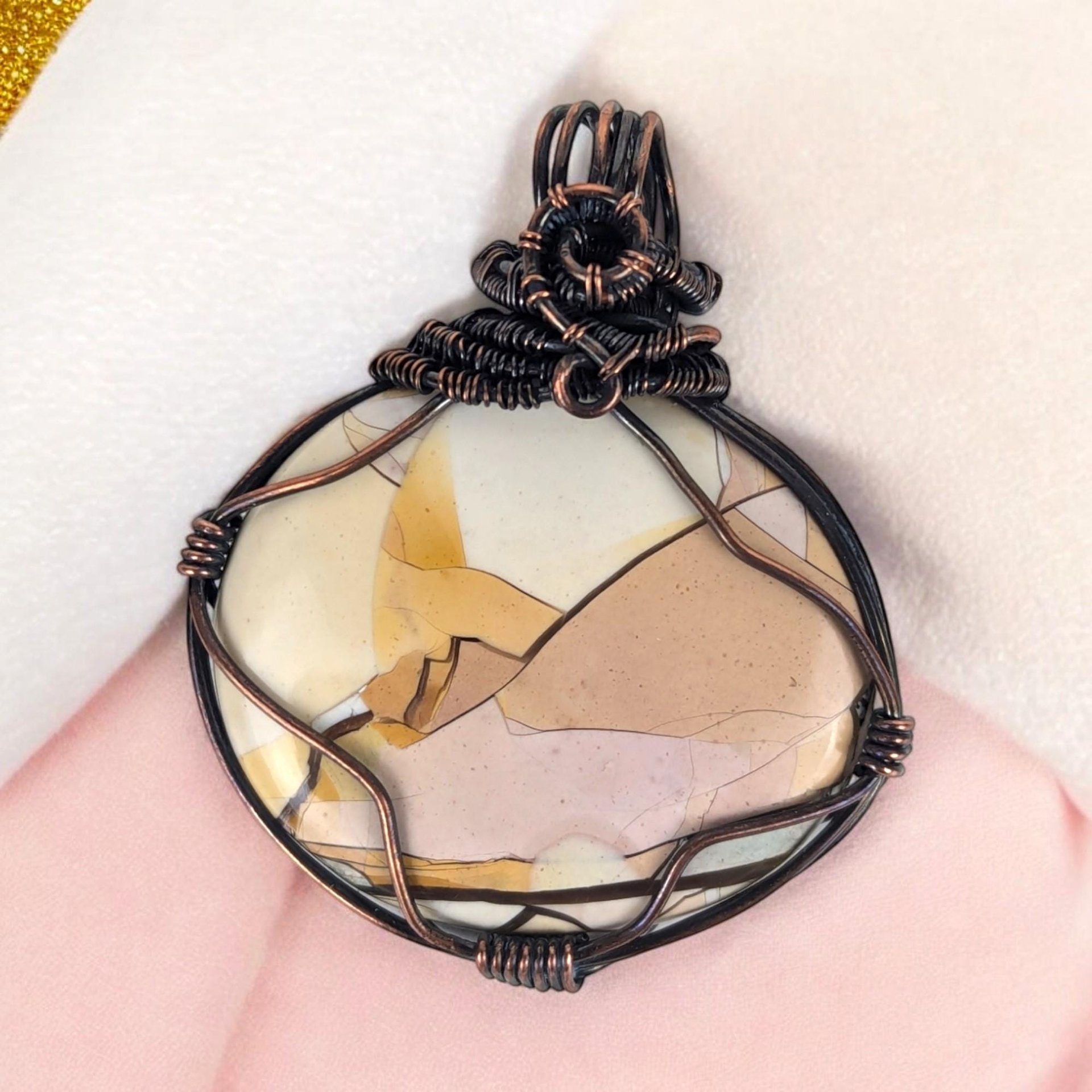 Copper Wire Wrapped Mookaite Jasper Pendant: Handmade Earthy Stone Jewelry