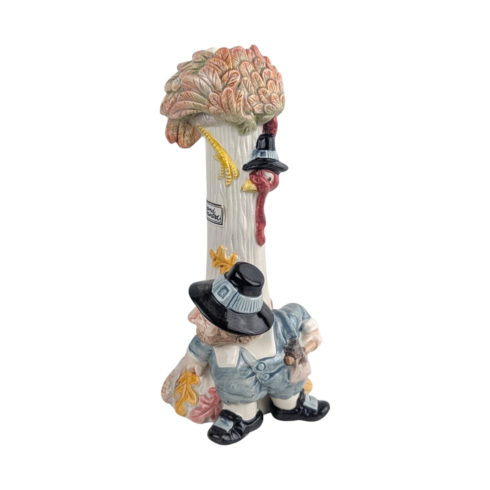 Vintage 1990 Fitz and Floyd Thanksgiving Candlestick: Pilgrim and Turkey Holiday Decor