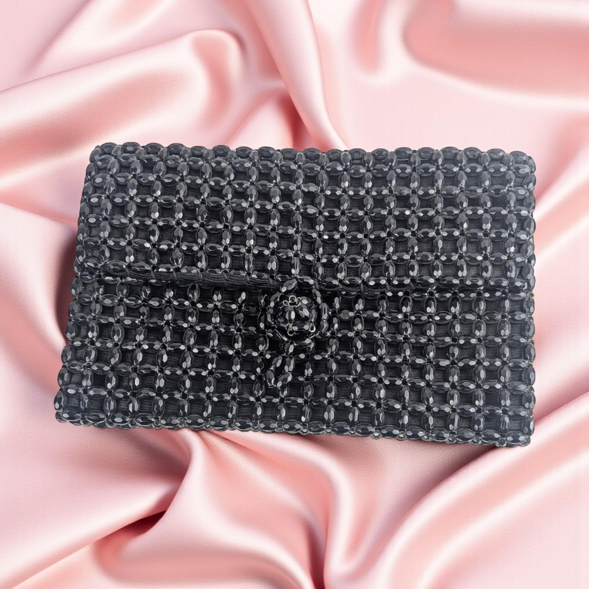 Vintage Barbara Lee Beaded Black Bag: Formal Evening Clutch Purse