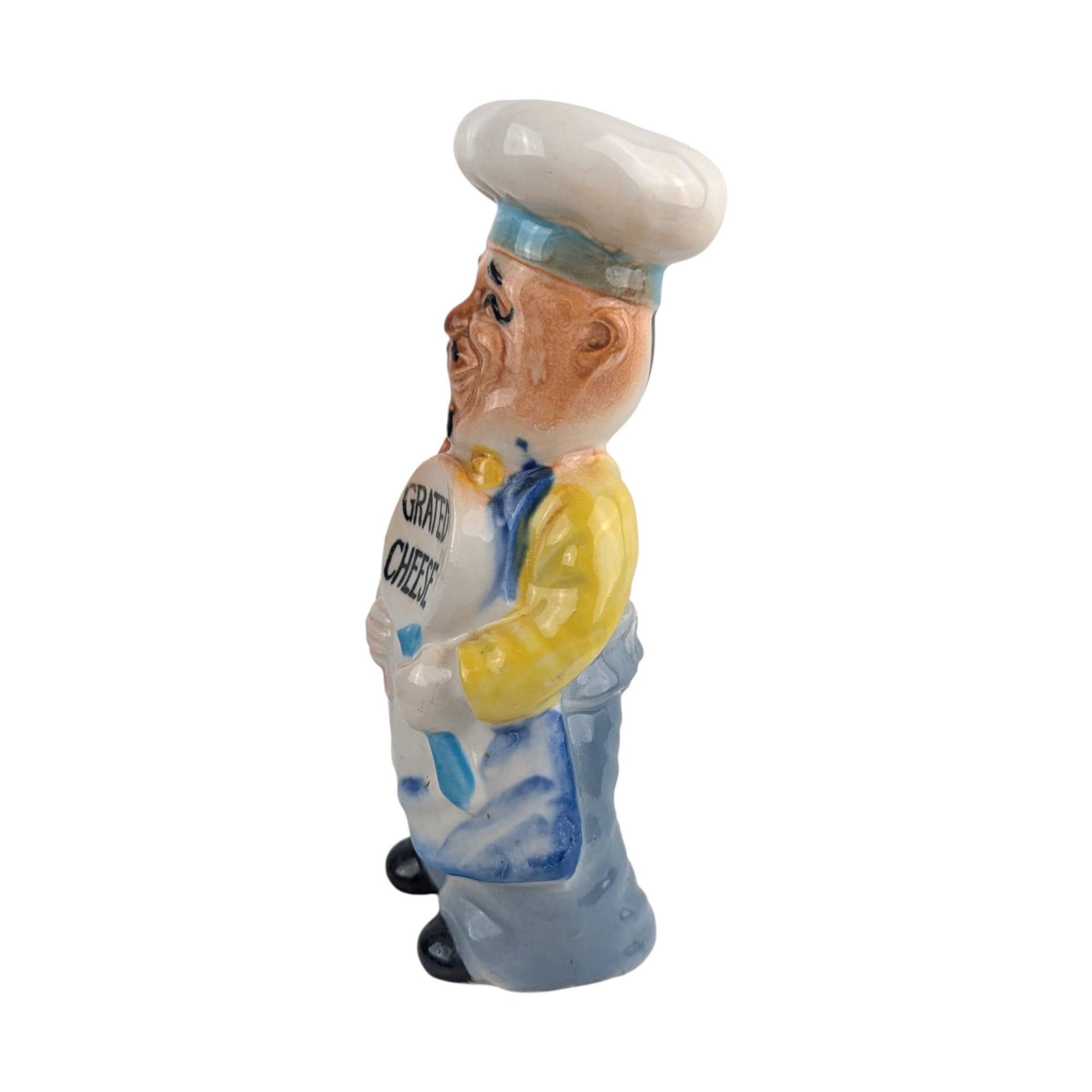 Vintage Ceramic Chef Grated Cheese Shaker: Figural Kitchen Decor