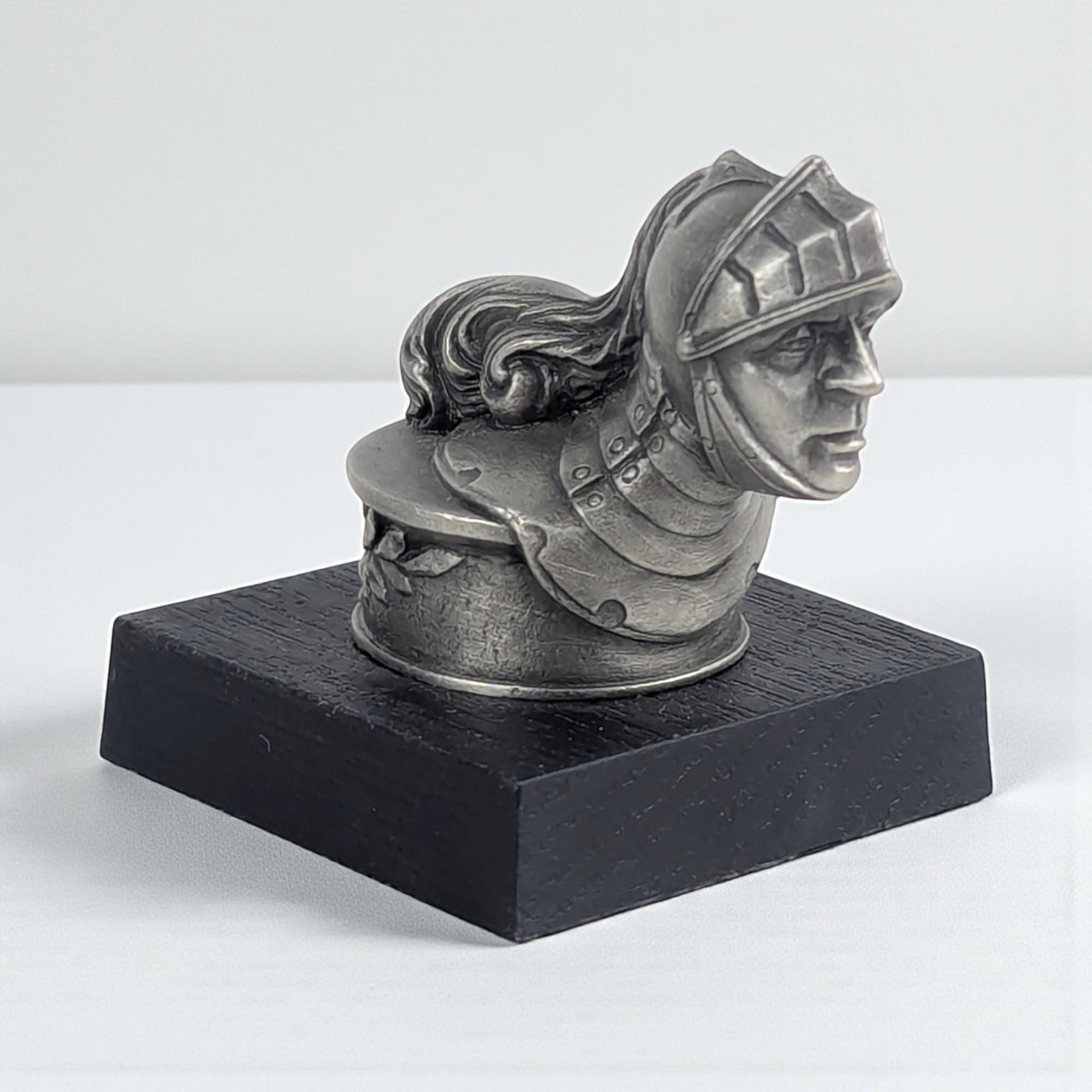 Vintage 1983 DeSoto Hood Ornament: Franklin Mint Pewter Conquistador Sculpture