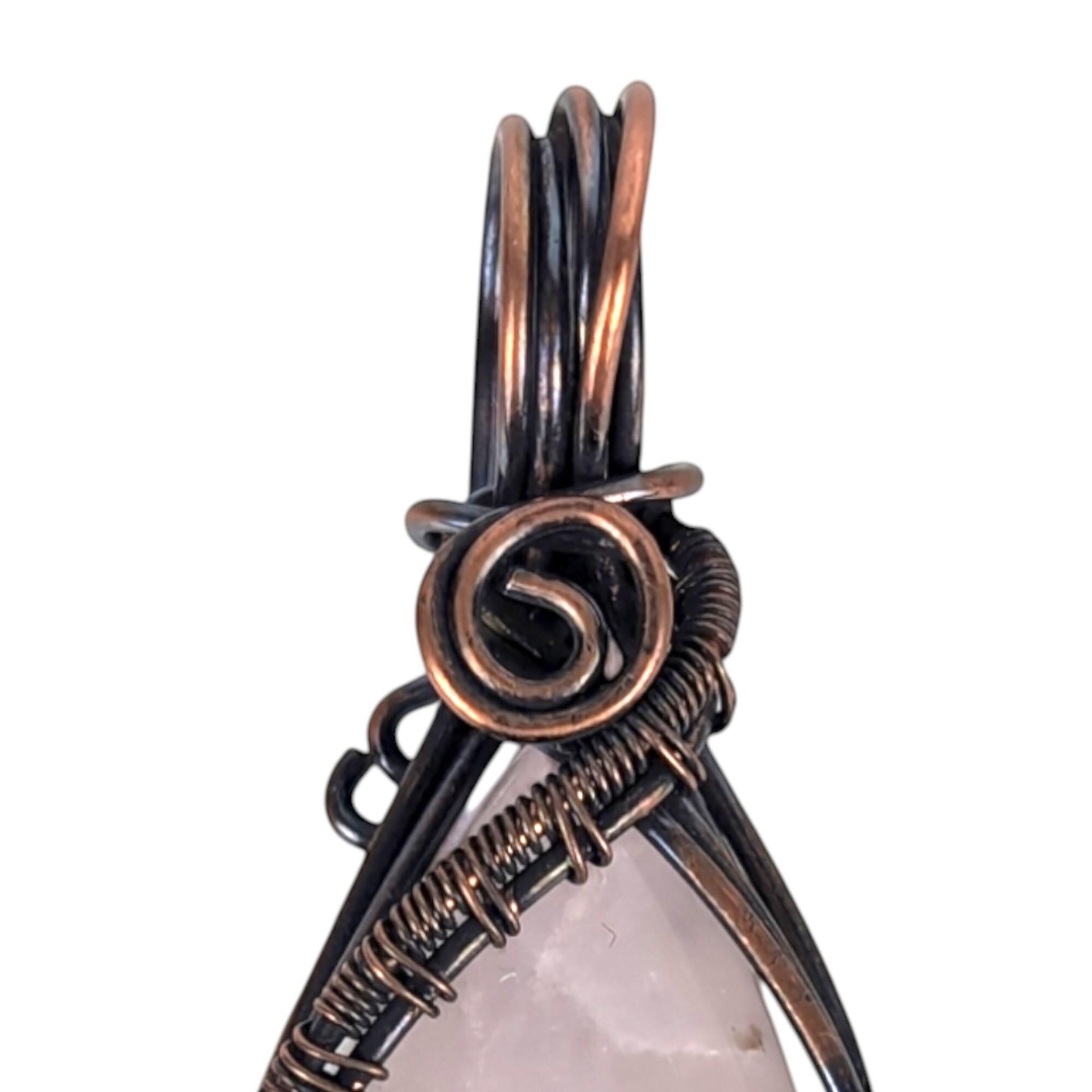 Handmade Rose Quartz Pendant: Copper Wire Wrapped Teardrop Gemstone Necklace