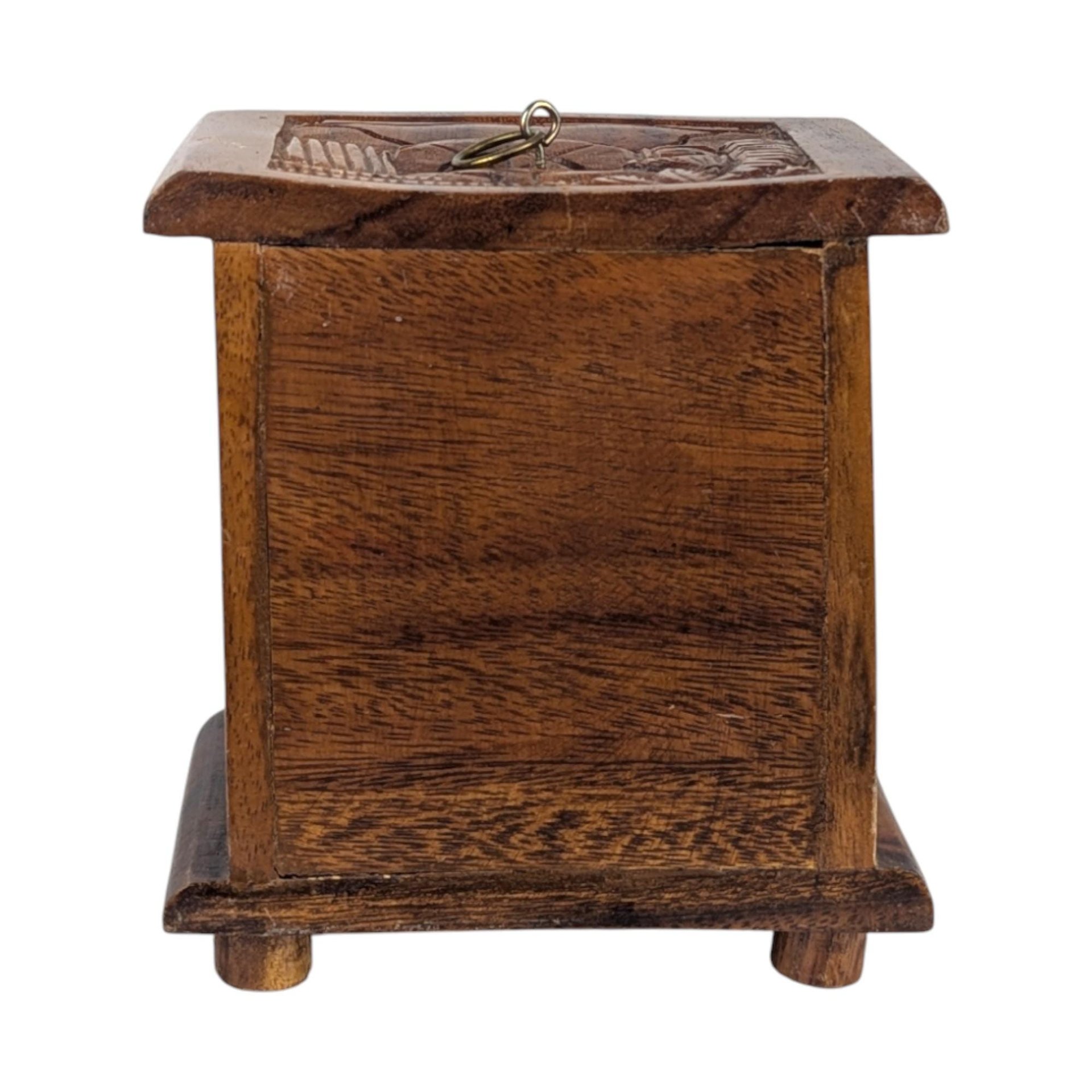 Vintage Carved Wood Coaster Set: Mixed Wood Barware with Holder