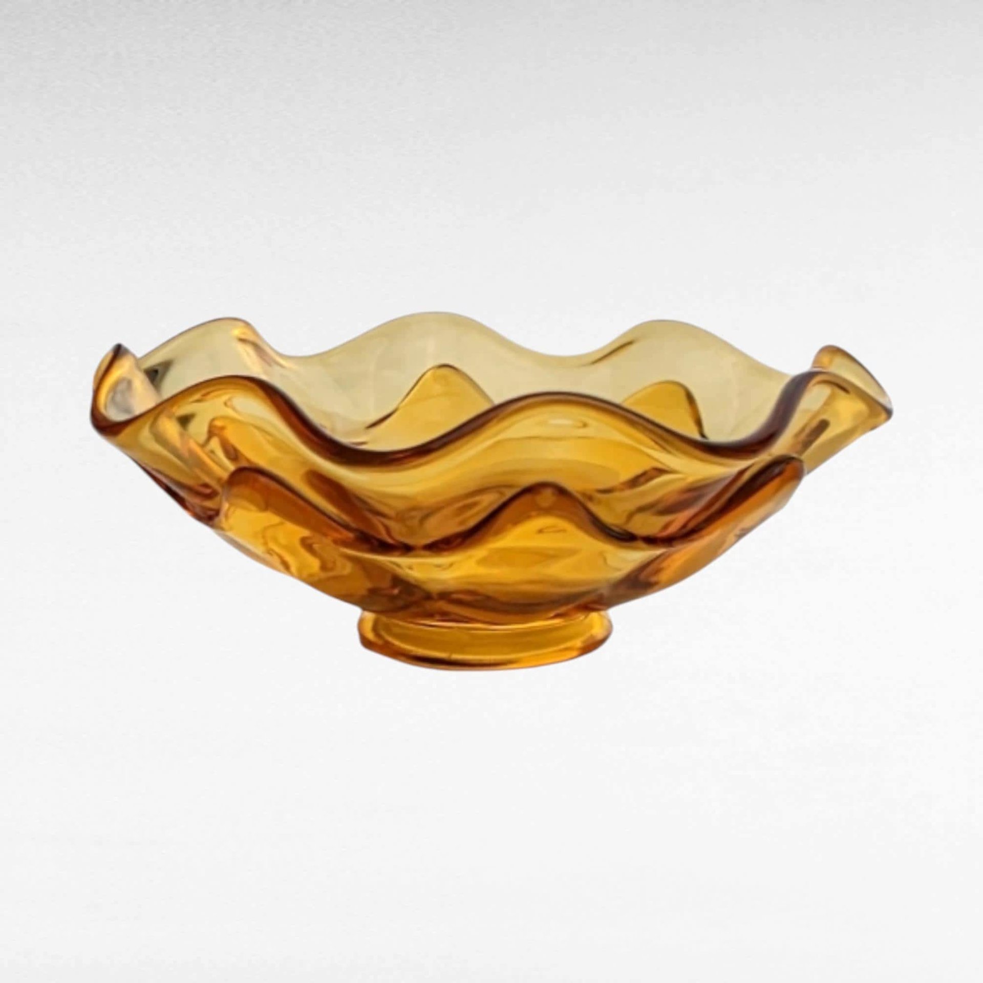Vintage Viking Glass Bowl: Amber Epic Double Crimp Art Glass Dish