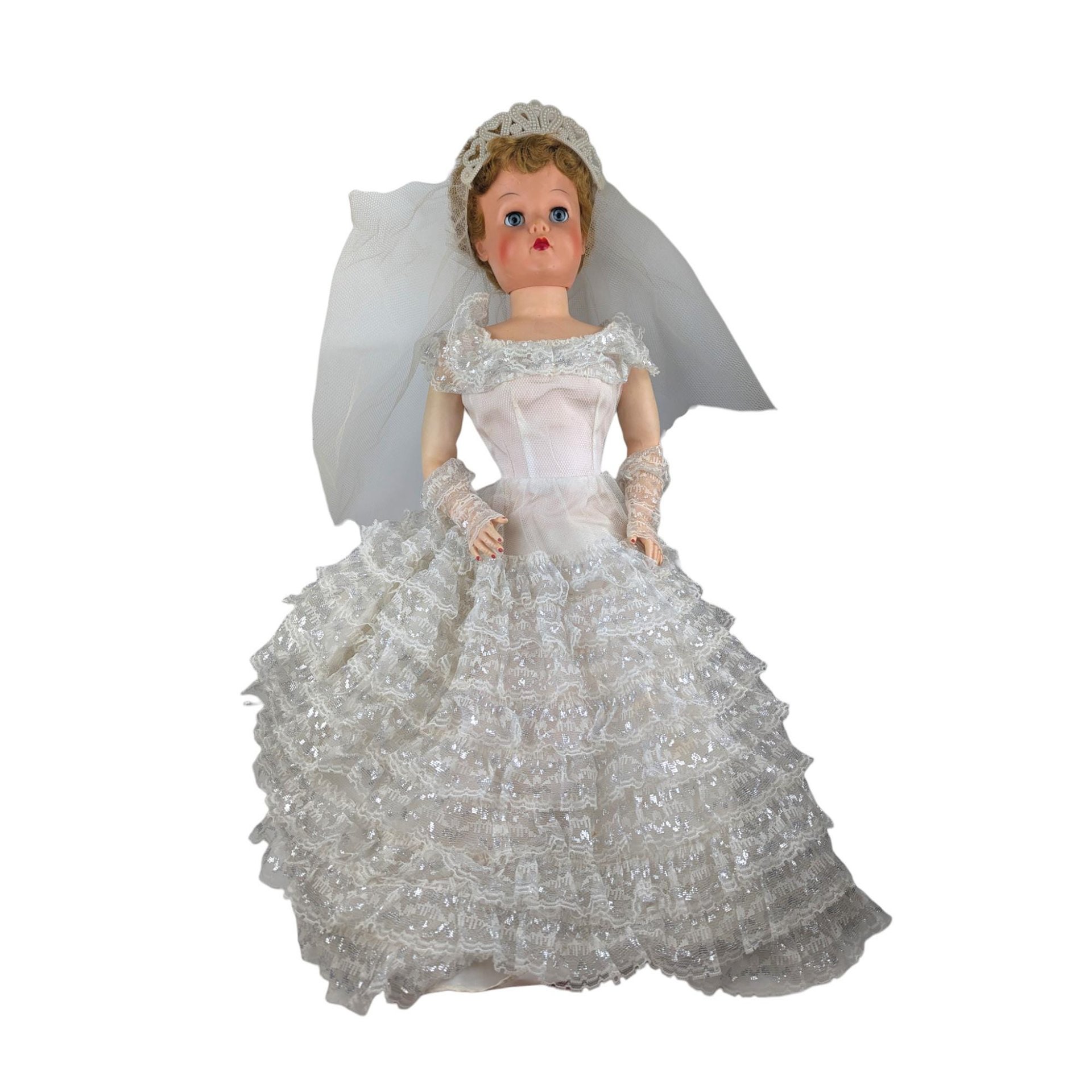 Vintage 1950s Large Bride Doll: Mid-Century Boudoir Bed Doll with Sleepy Eyes