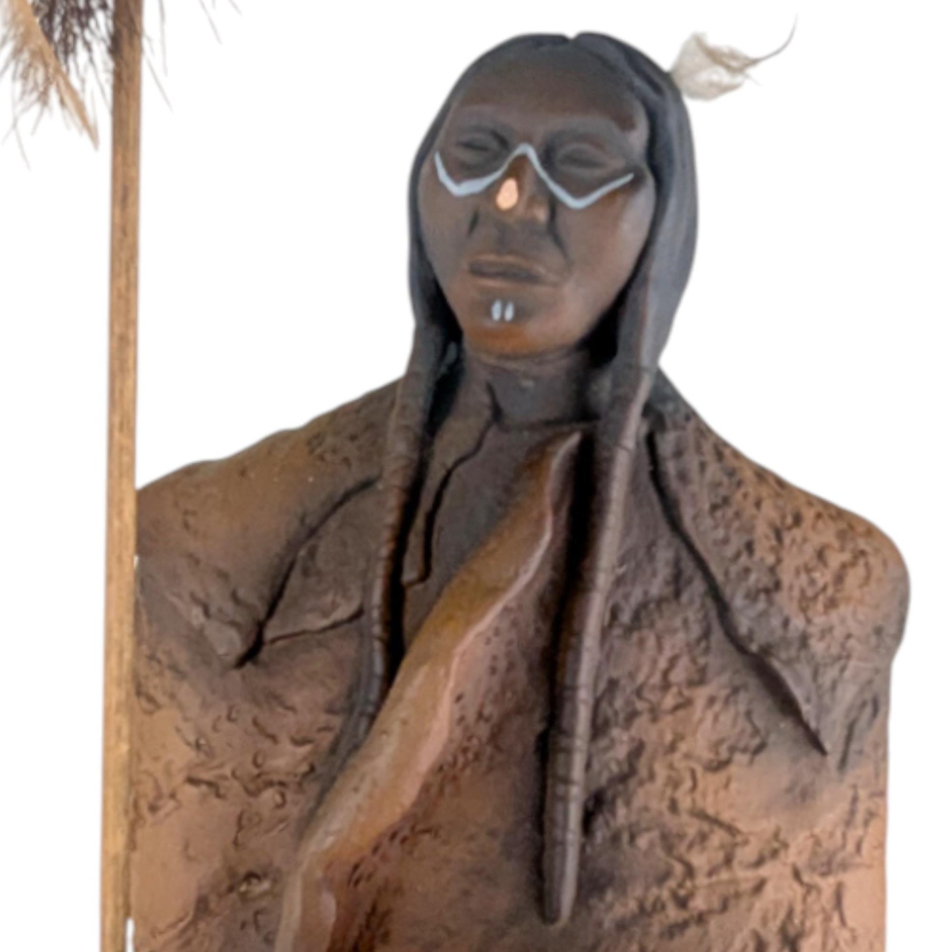 Vintage Warrior Figure with Spear: JH Boone Co. Terracotta Statue