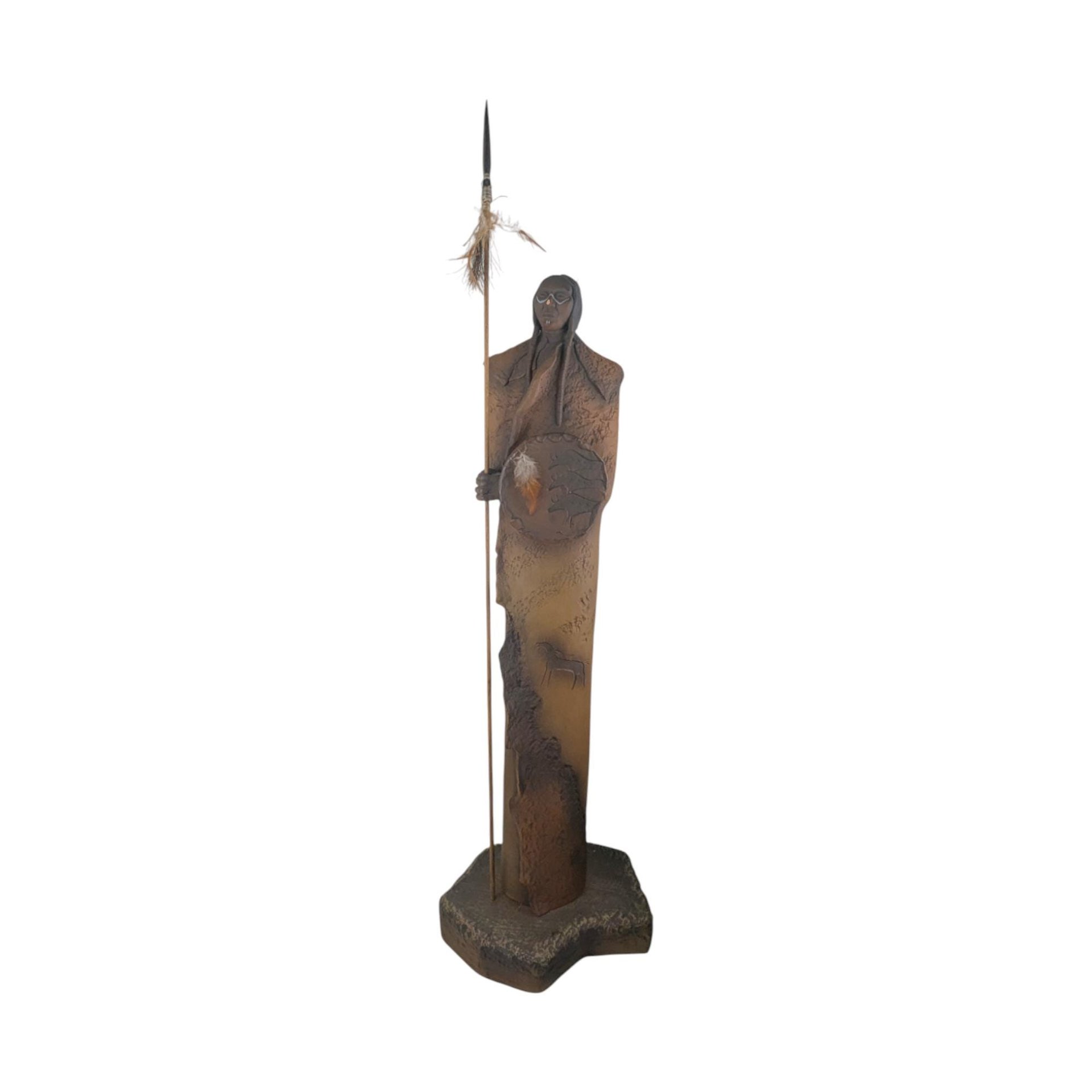 Vintage Warrior Figure with Spear: JH Boone Co. Terracotta Statue