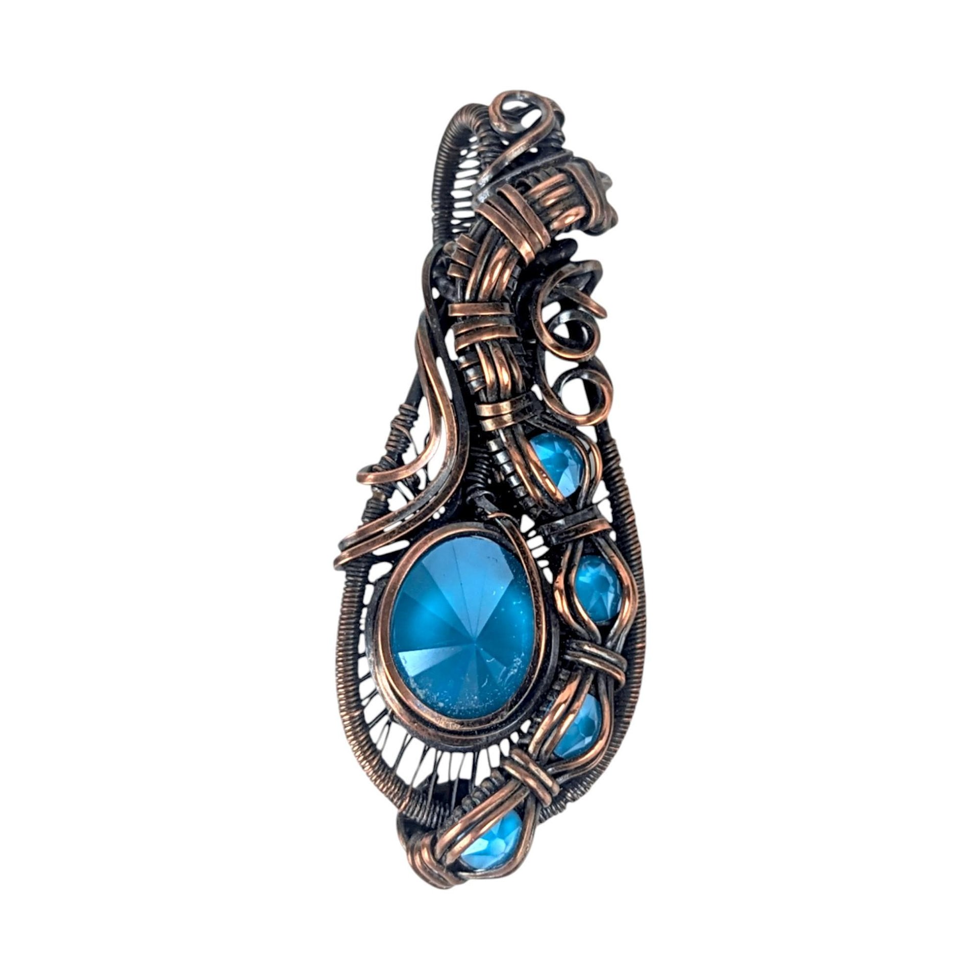 Copper Wire Wrapped Pendant: Blue Rivoli Crystal Necklace, Handmade Jewelry