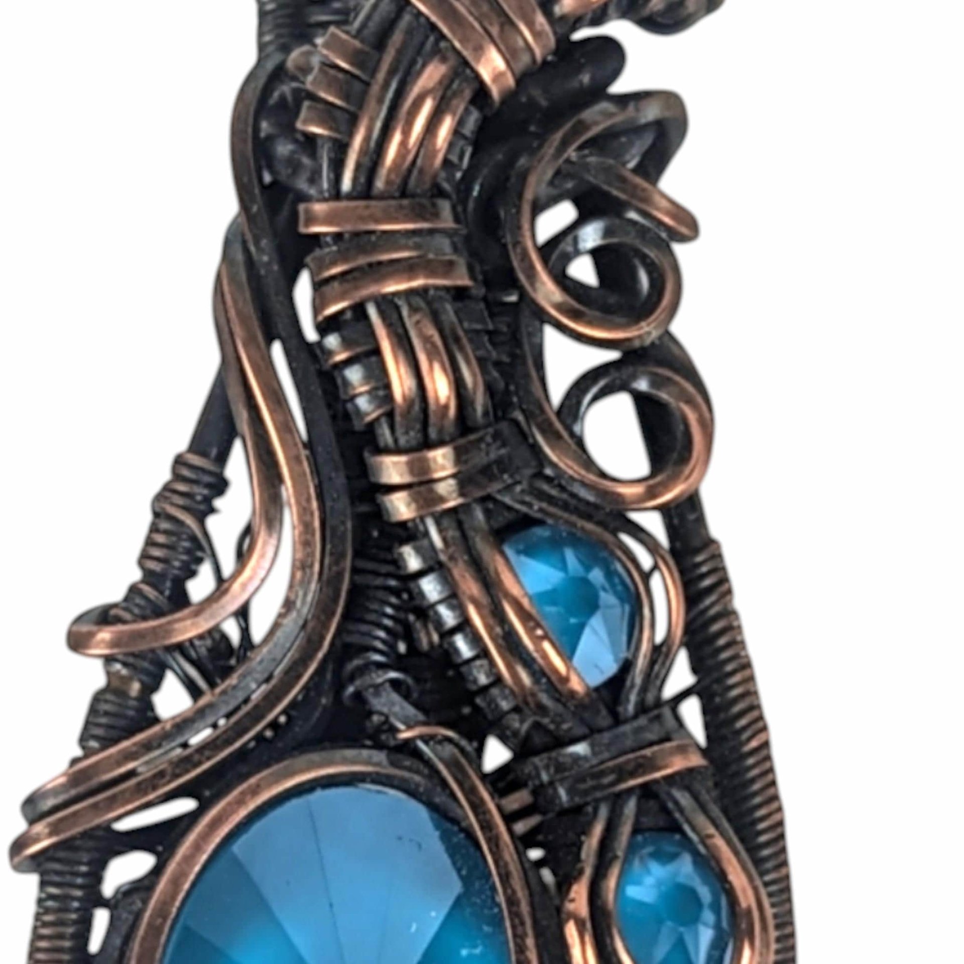 Copper Wire Wrapped Pendant: Blue Rivoli Crystal Necklace, Handmade Jewelry