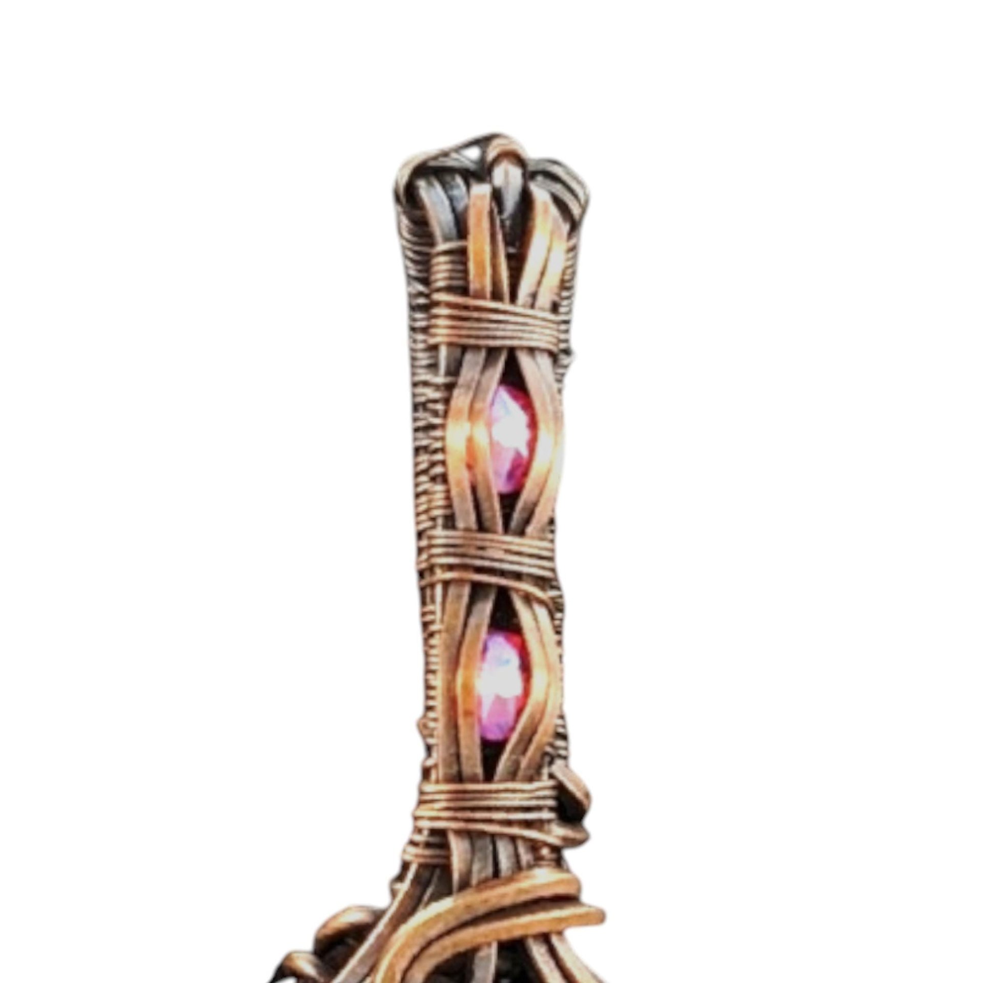 Copper Wire Wrapped Pendant: Purple Rivoli Crystal Charm, Handmade Artisan Jewelry