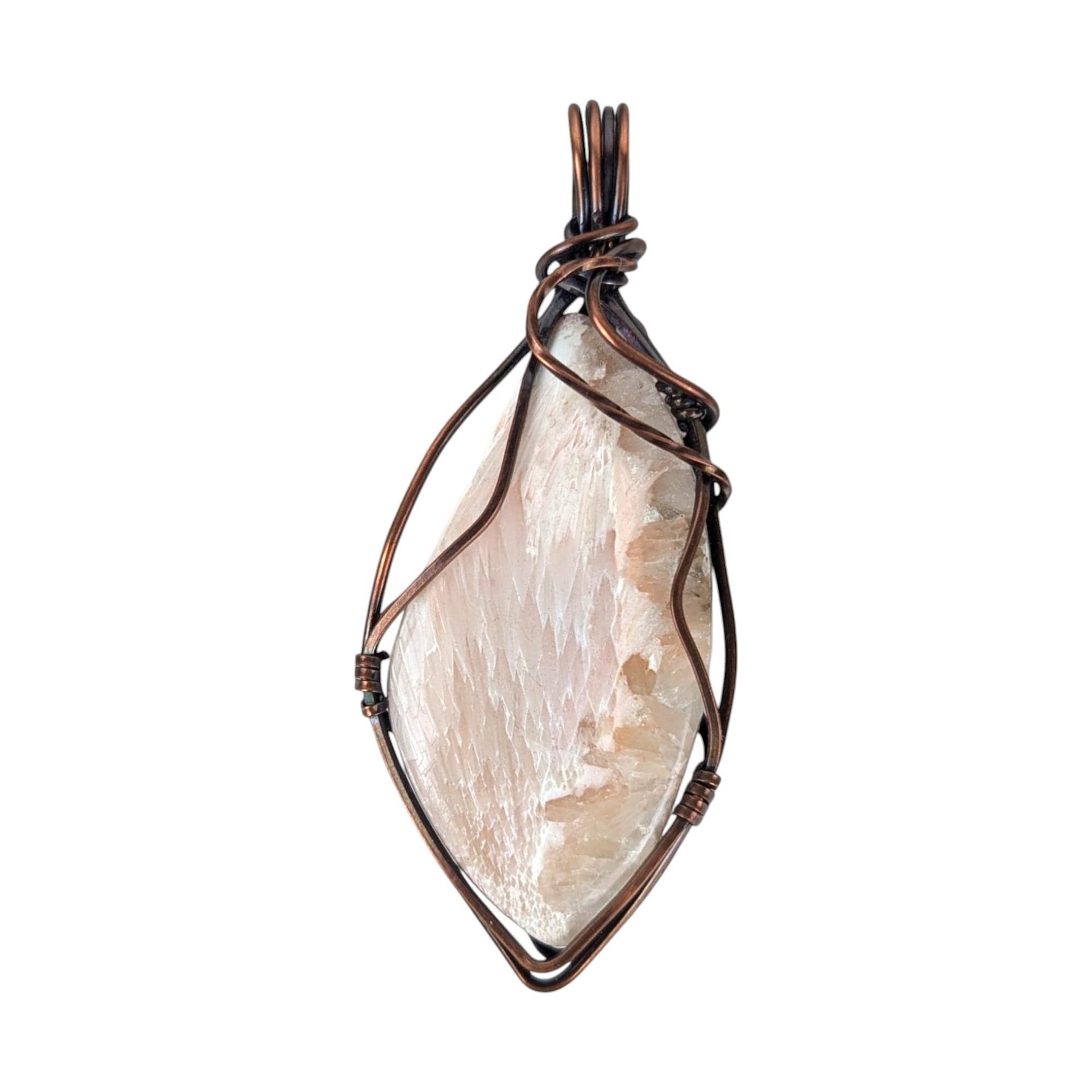 Handmade Copper Pendant: Natural Pink Scolecite Gemstone Jewelry