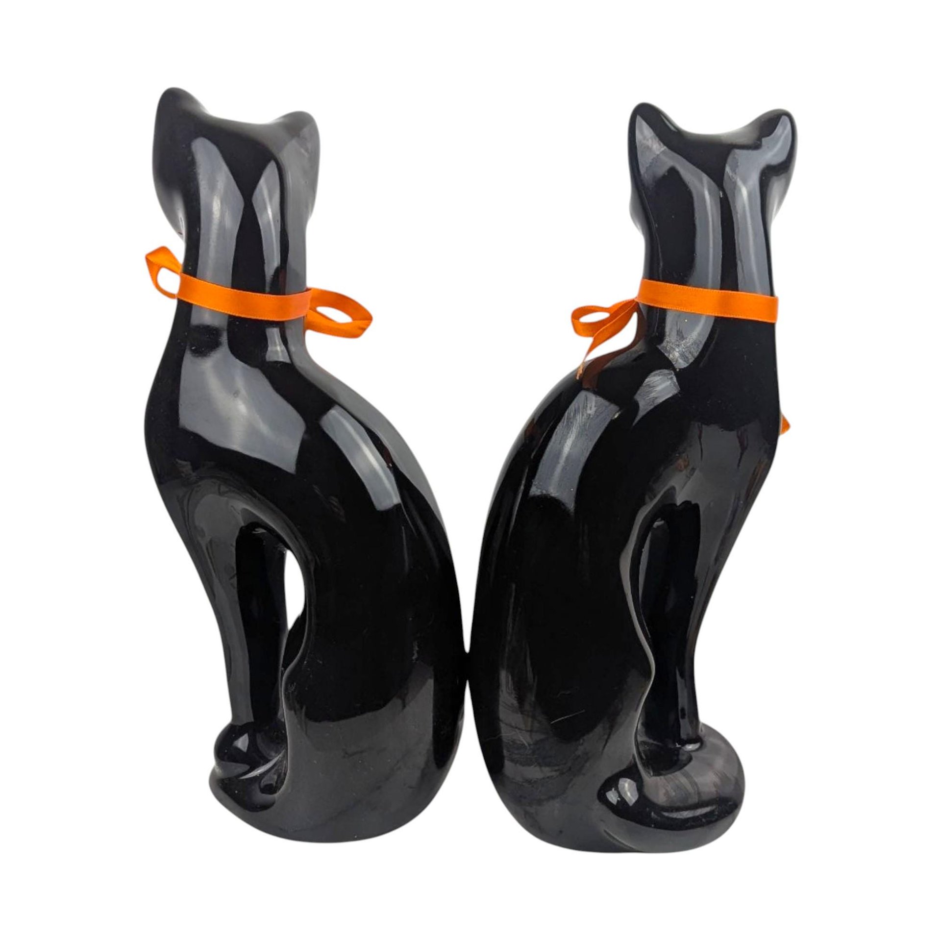 Vintage 1980s Black Cat Figurines: Set of 2 Ceramic Halloween Decor