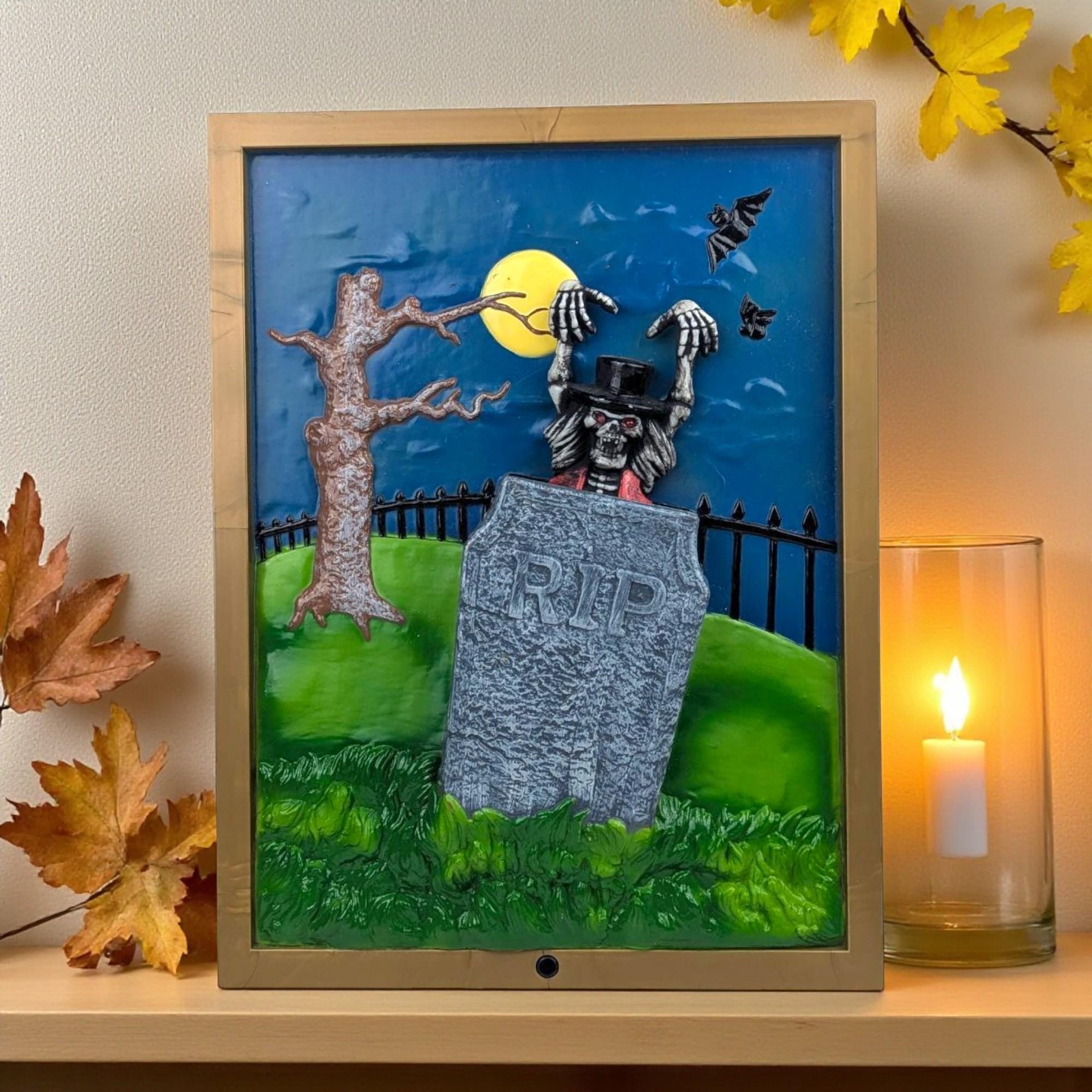 Vintage 1998 Animated Halloween Wall Decor: Motion Activated Skeleton Sign