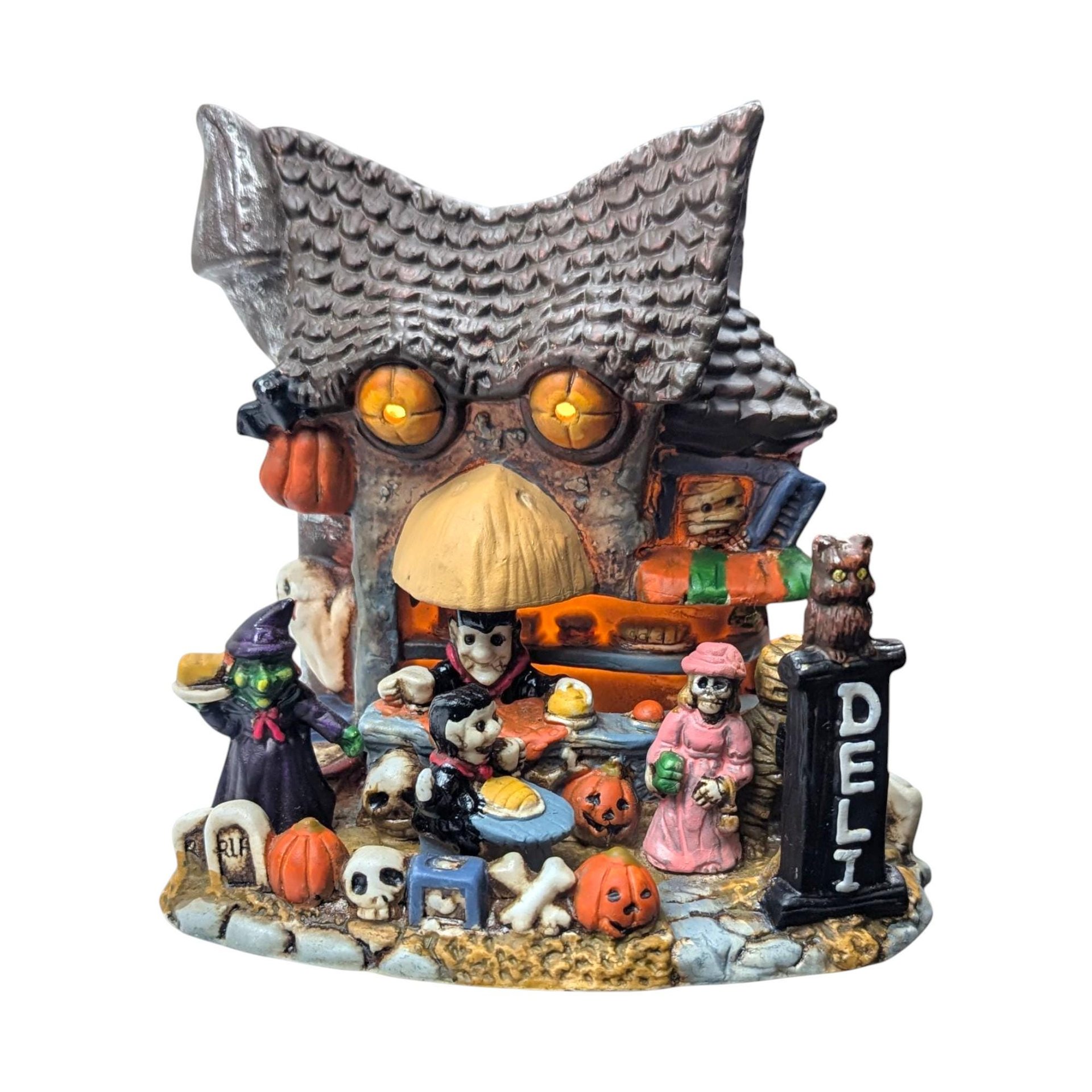 Vintage Light-Up Halloween Village Deli: Spooky Town Monster Figurine