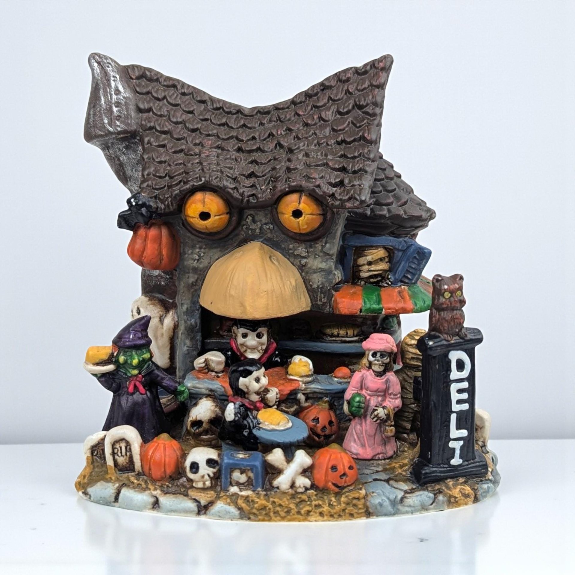 Vintage Light-Up Halloween Village Deli: Spooky Town Monster Figurine