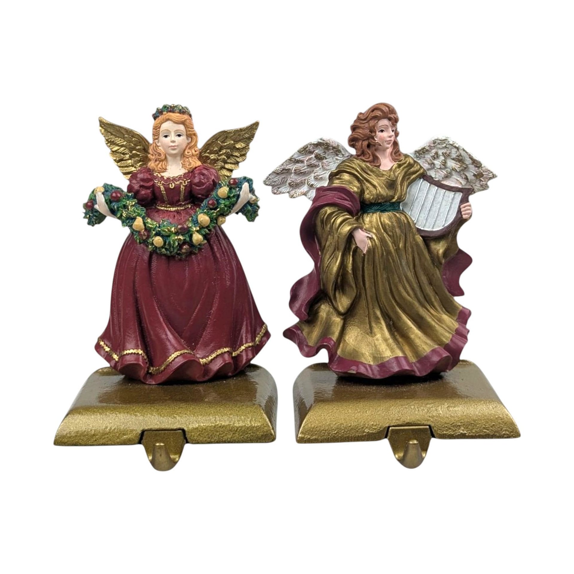 Vintage Angel Stocking Holders: Set of Two Christmas Mantle Hangers