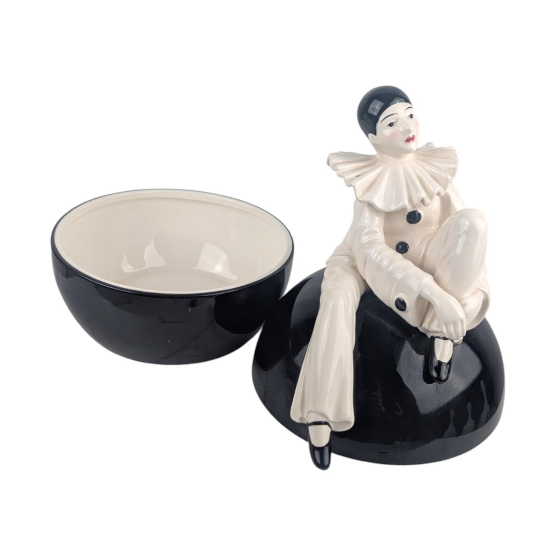 Vintage Pierrot Clown Lidded Bowl: Taste Setter by Sigma, Ceramic Trinket Jar