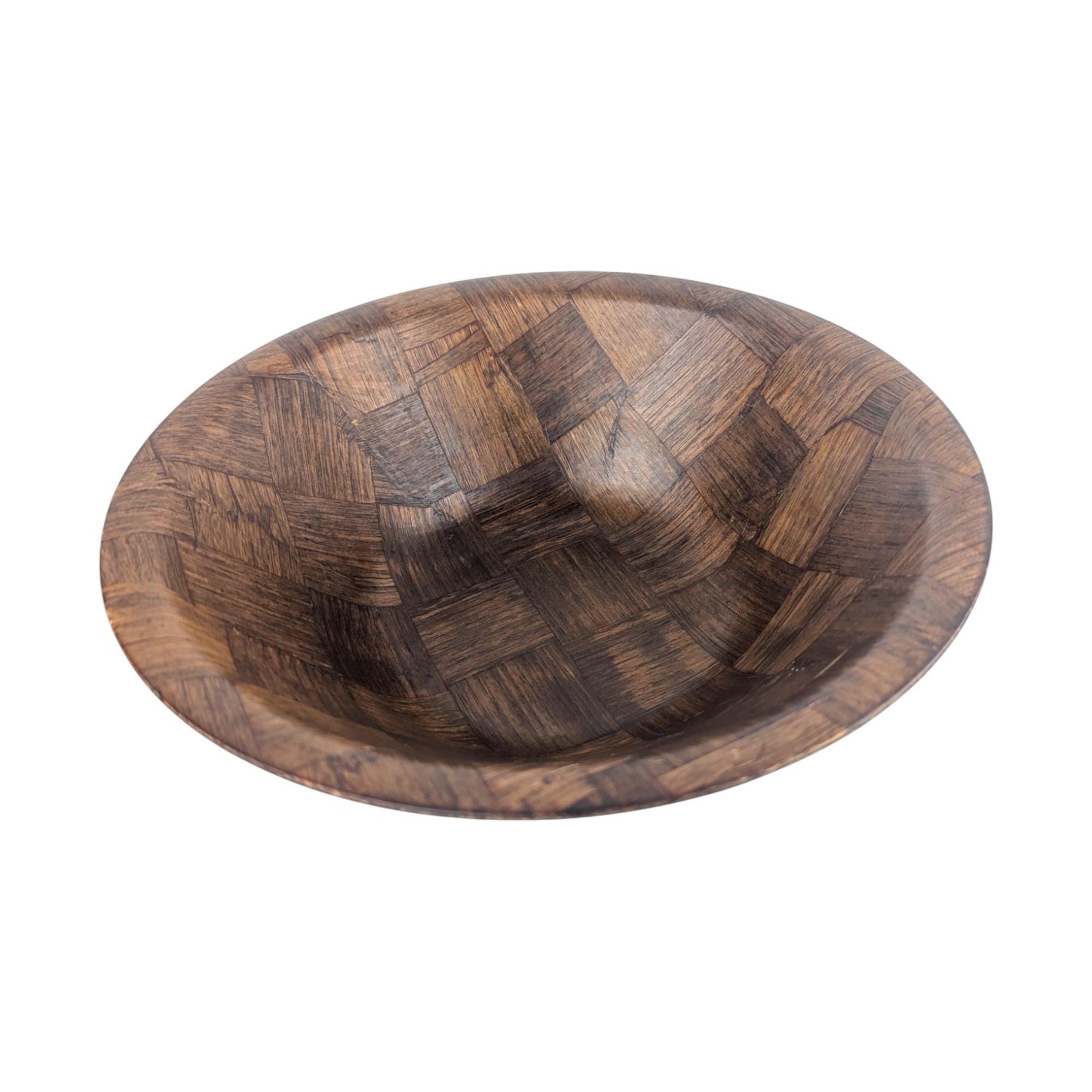 Vintage Woven Wood Salad Bowl Set: Mid Century Style Serving Bowls, Set of 4