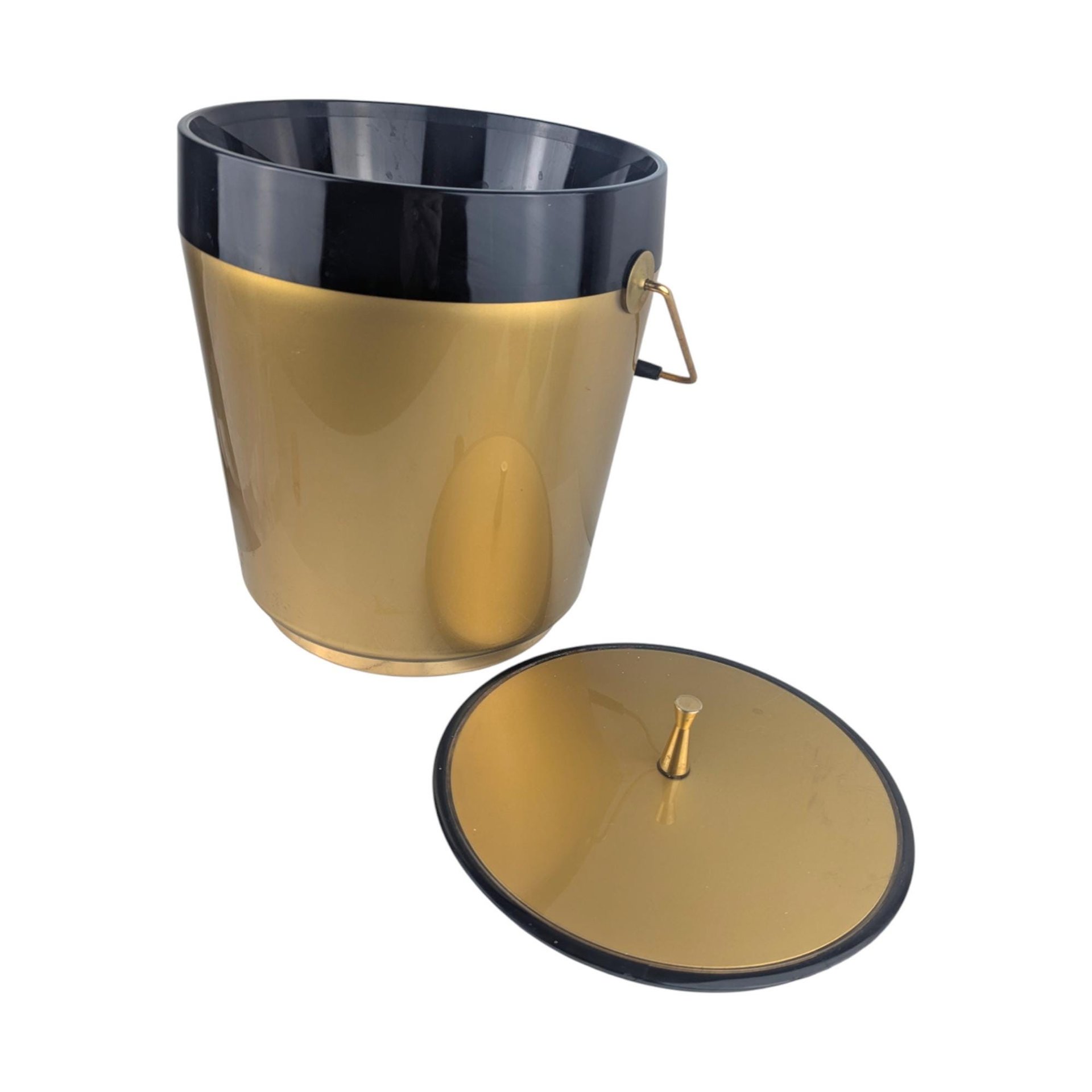 Vintage Gold and Black Ice Bucket: Mid Century Modern Barware, Plastic Cooler