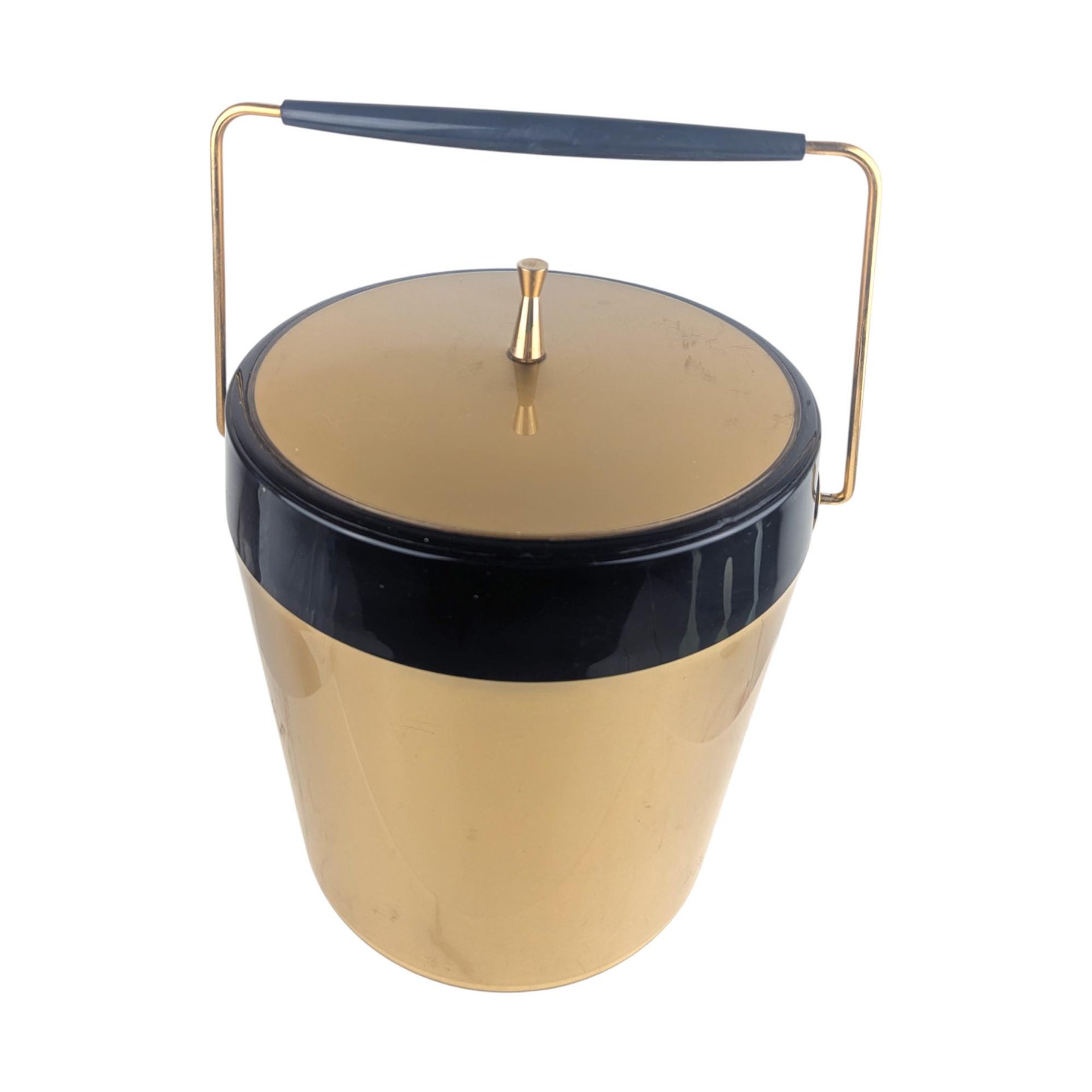 Vintage Gold and Black Ice Bucket: Mid Century Modern Barware, Plastic Cooler
