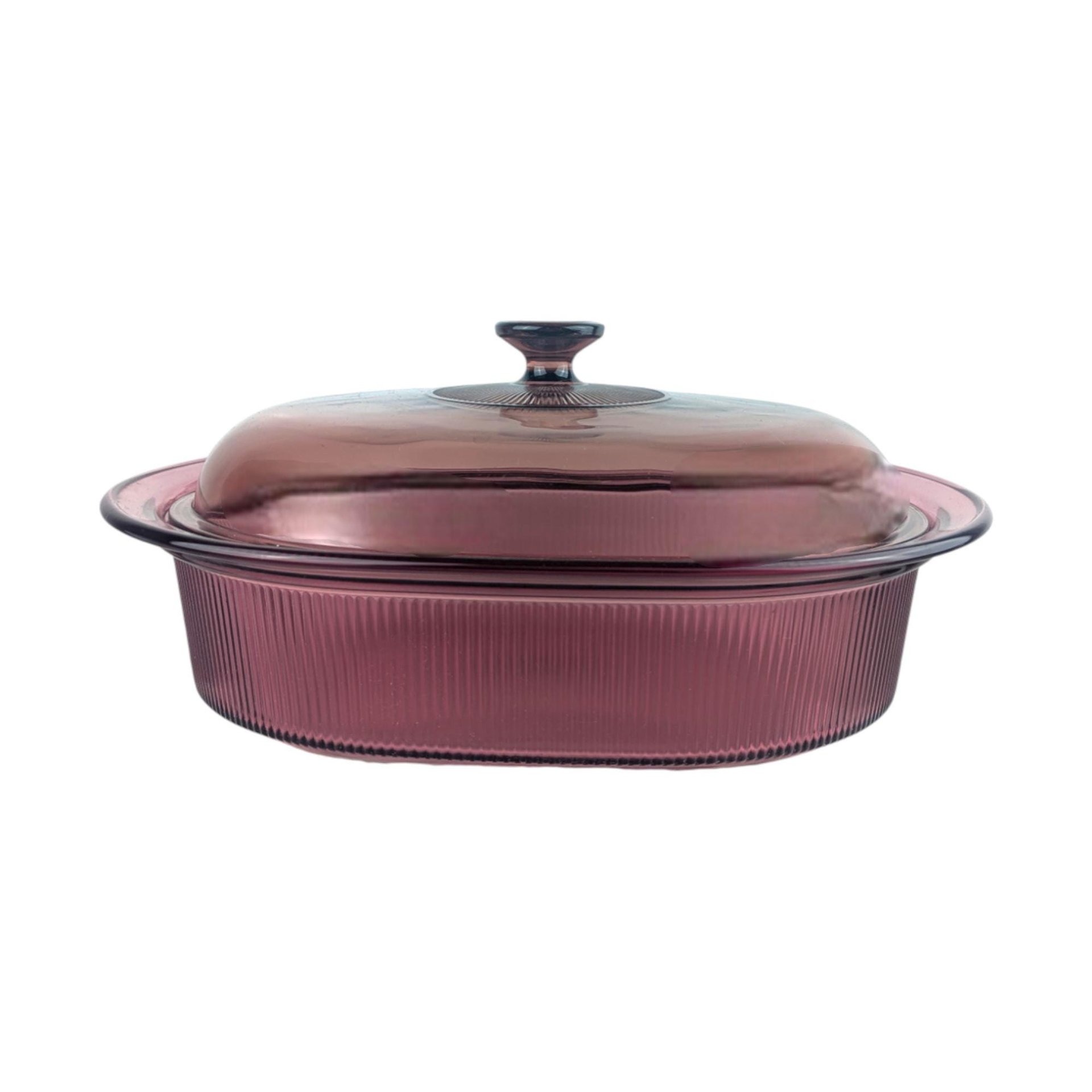 Vintage Cranberry Visions 4 Quart Casserole: Corning Glass Pan with Pyrex Lid