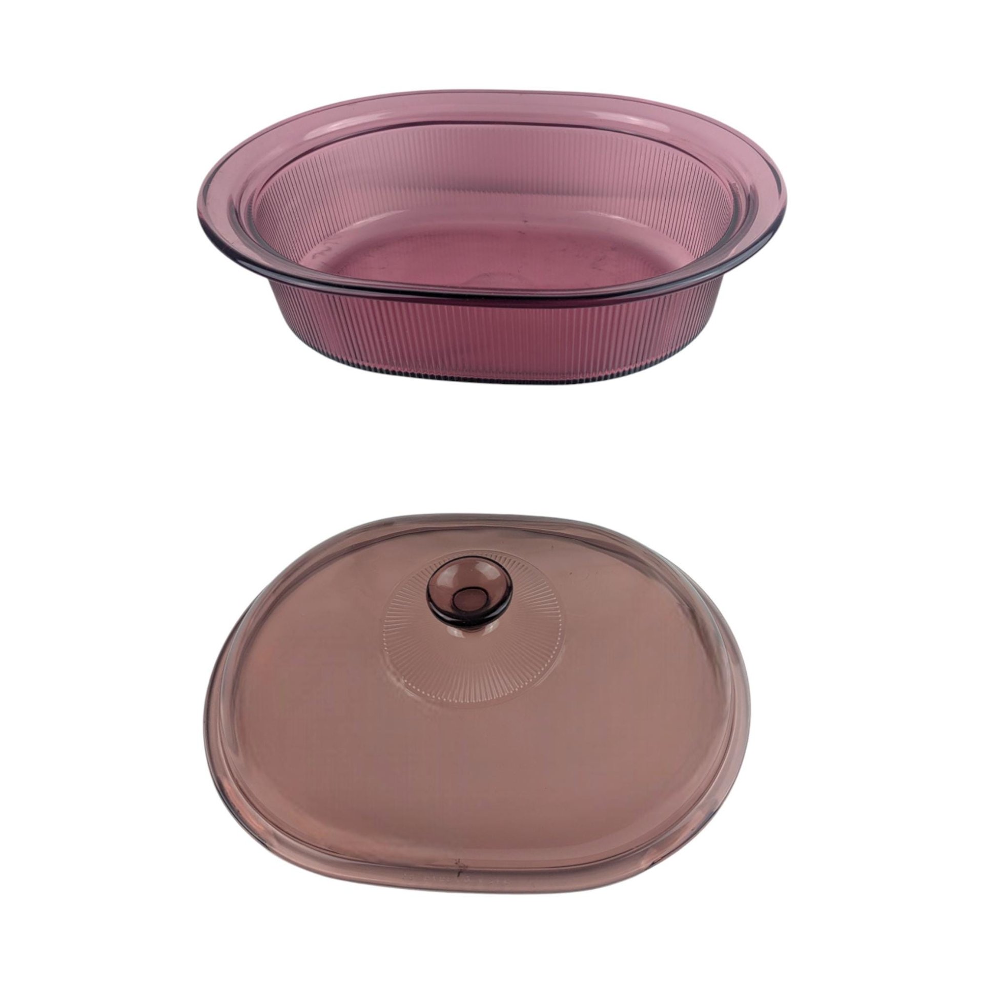 Vintage Cranberry Visions 4 Quart Casserole: Corning Glass Pan with Pyrex Lid