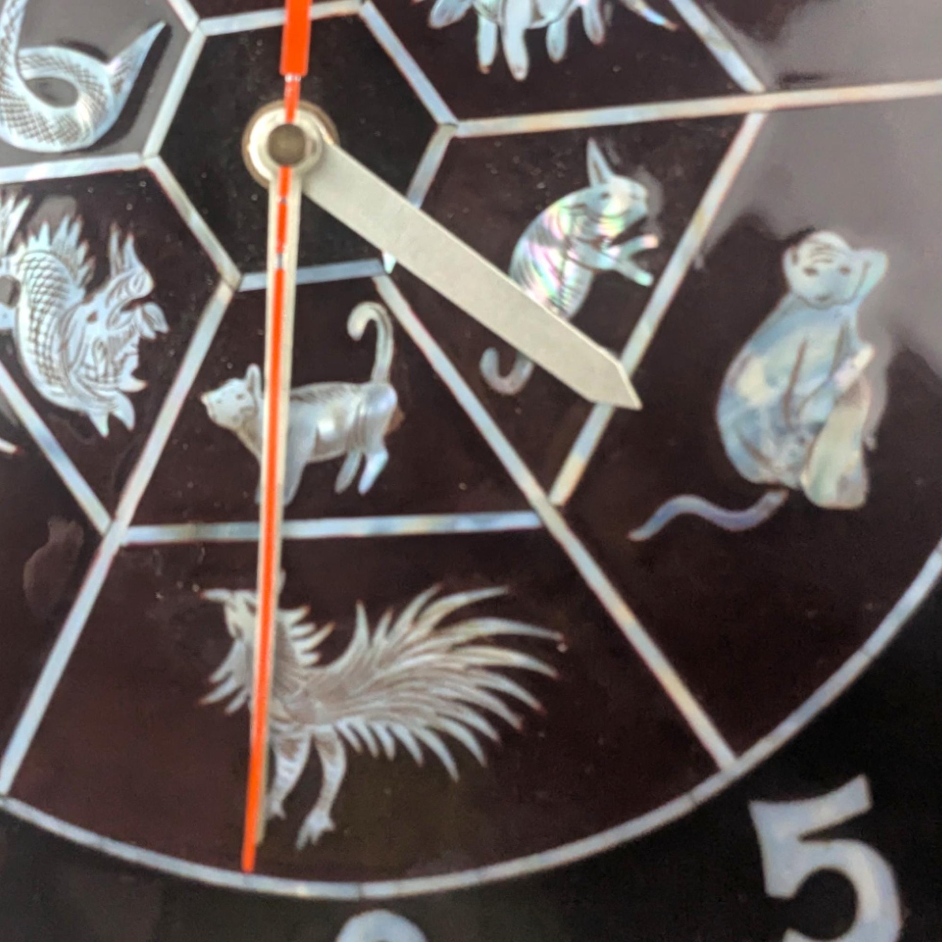 Vintage Vietnam Map Wall Clock: Mother of Pearl Inlay, Lacquerware Zodiac Clock