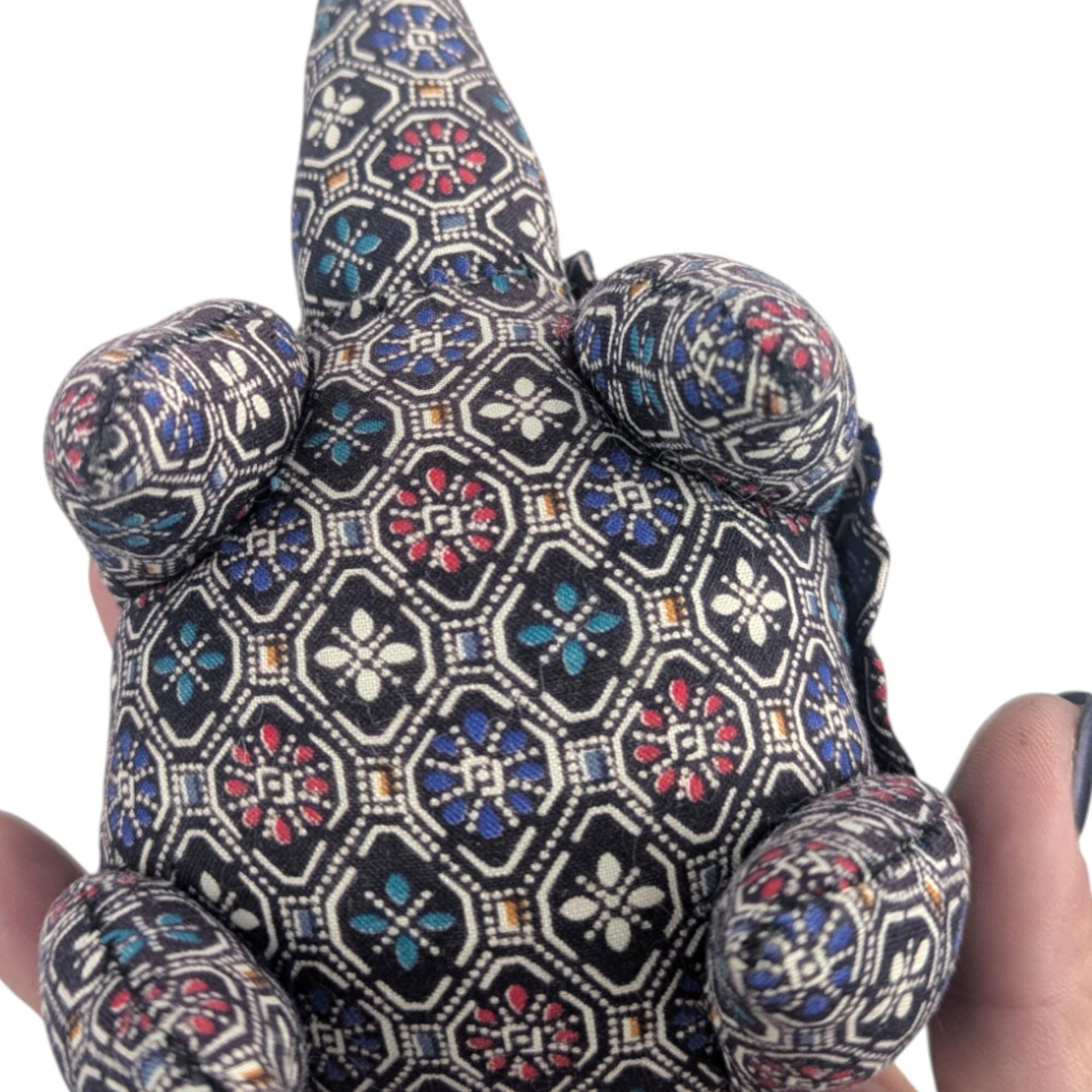 Vintage Handmade Turtle Figurine: Upholstery Fabric Plush, Folk Art Pincushion