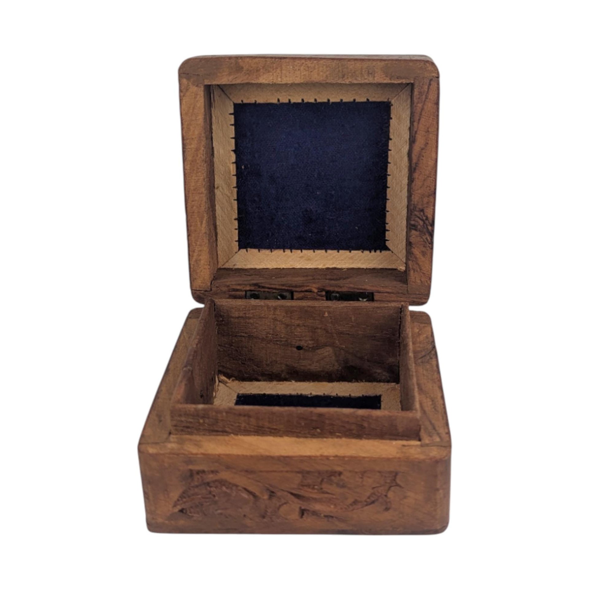 Vintage Carved Wooden Box: Hand Carved Indian Wood, Inlay Trinket or Jewelry Box