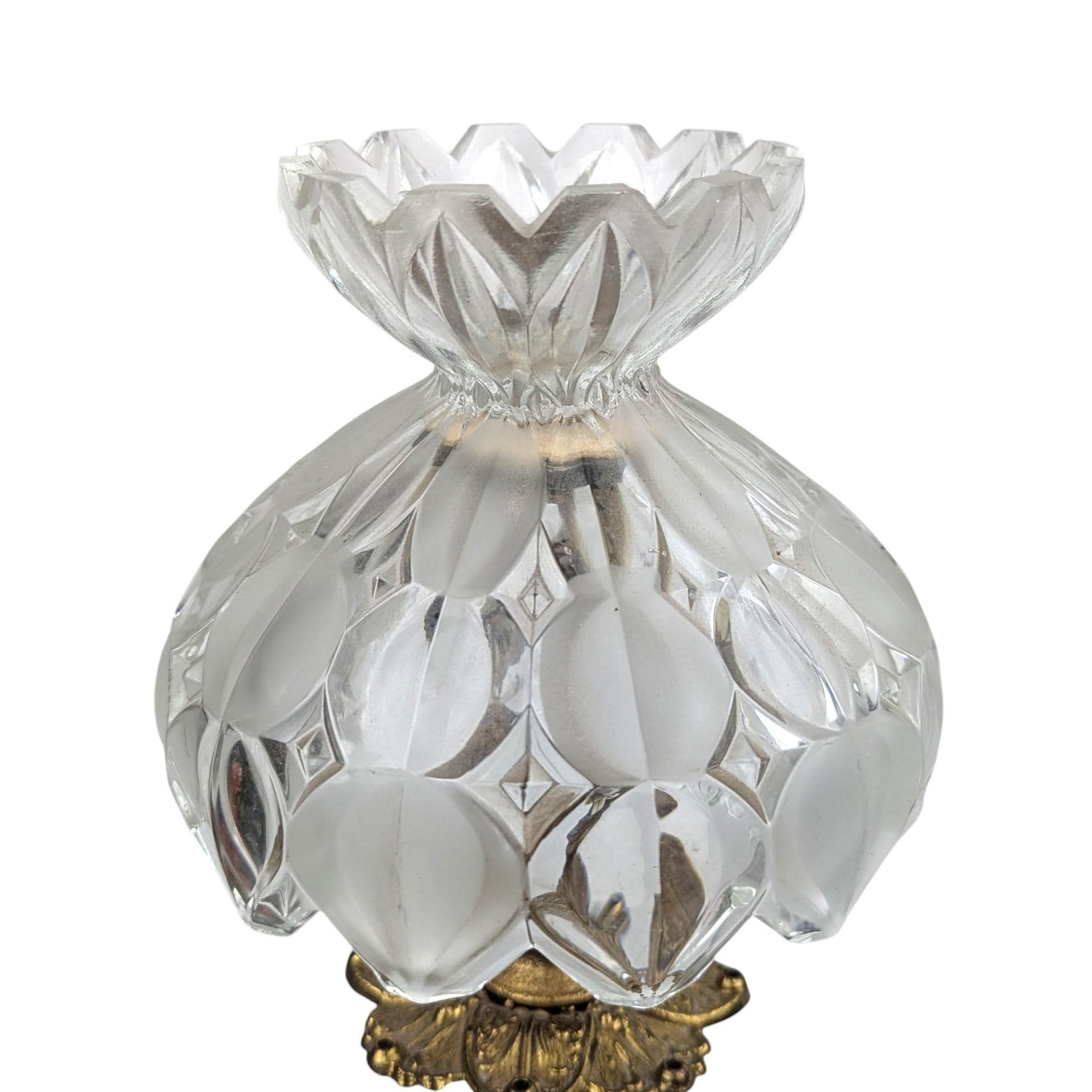 Vintage Hollywood Regency Accent Lamp: Ornate Brass, Marble Base and Glass Shade Table Light