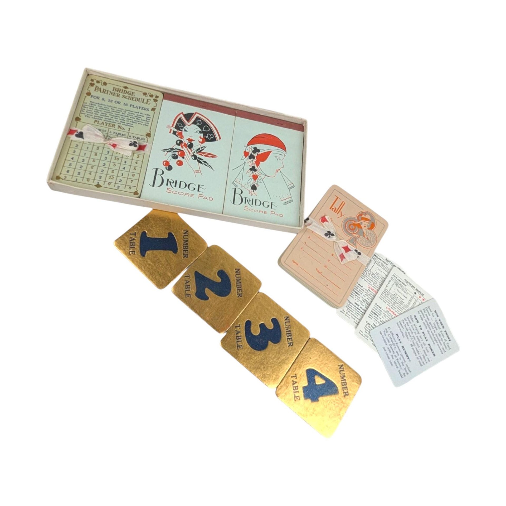 Vintage 1930s Art Deco Bridge Set: Unused Progressive Bridge Game Night Supplies