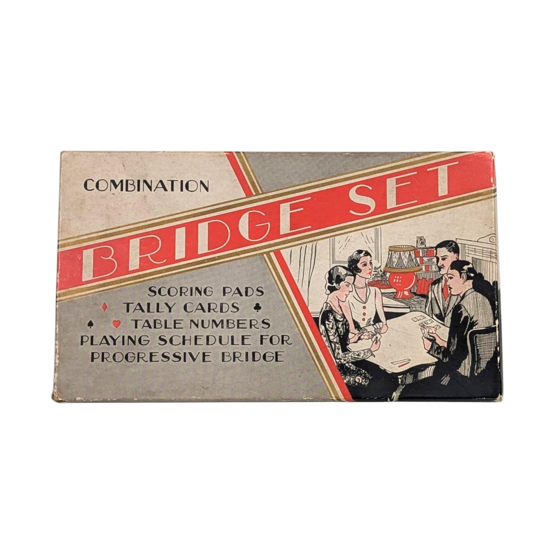 Vintage 1930s Art Deco Bridge Set: Unused Progressive Bridge Game Night Supplies