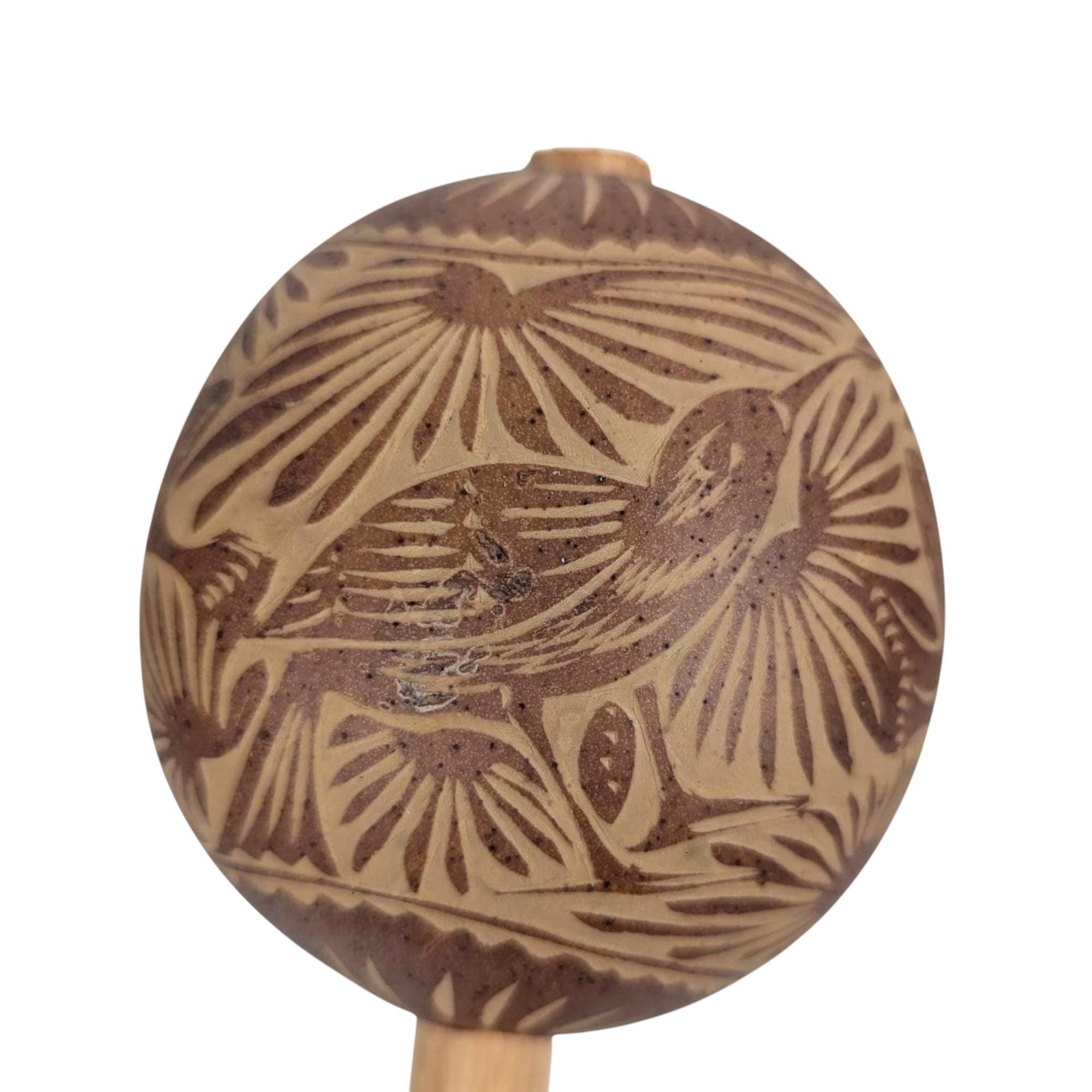 Vintage Etched Gourd Maracas: Hand Carved Owl & Bird Shakers, Mexican Folk Art Decor