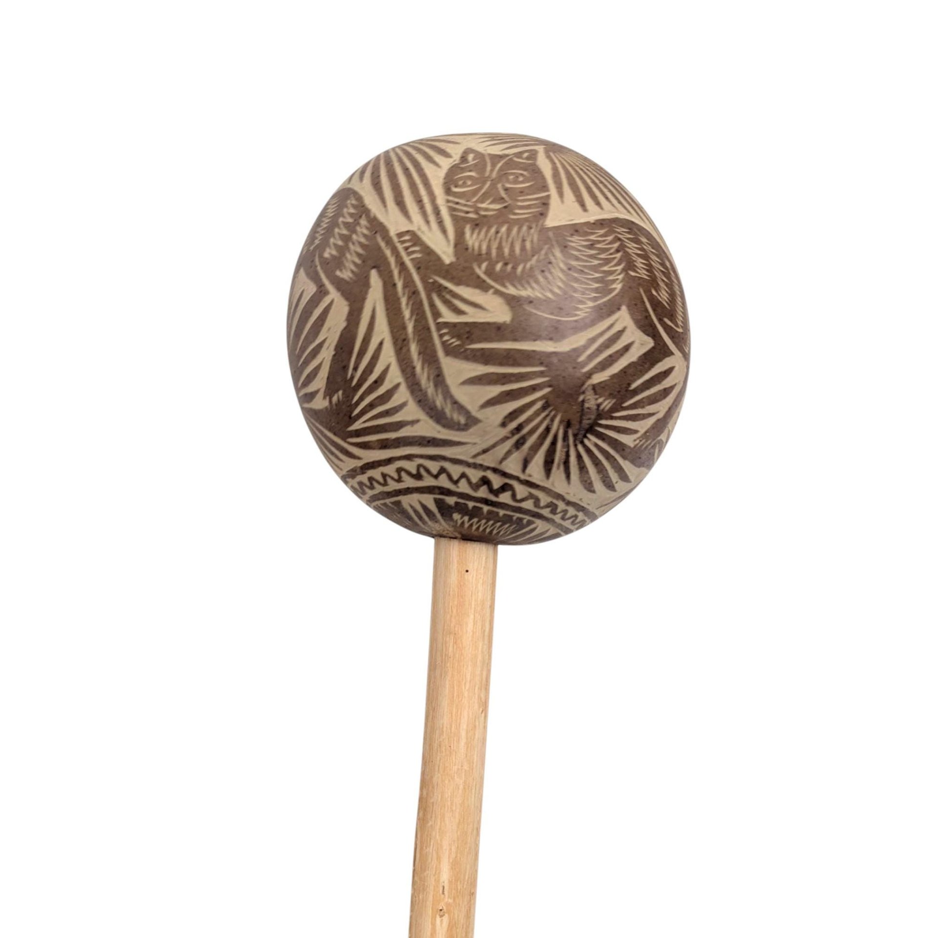 Vintage Etched Gourd Maracas: Hand Carved Owl & Bird Shakers, Mexican Folk Art Decor