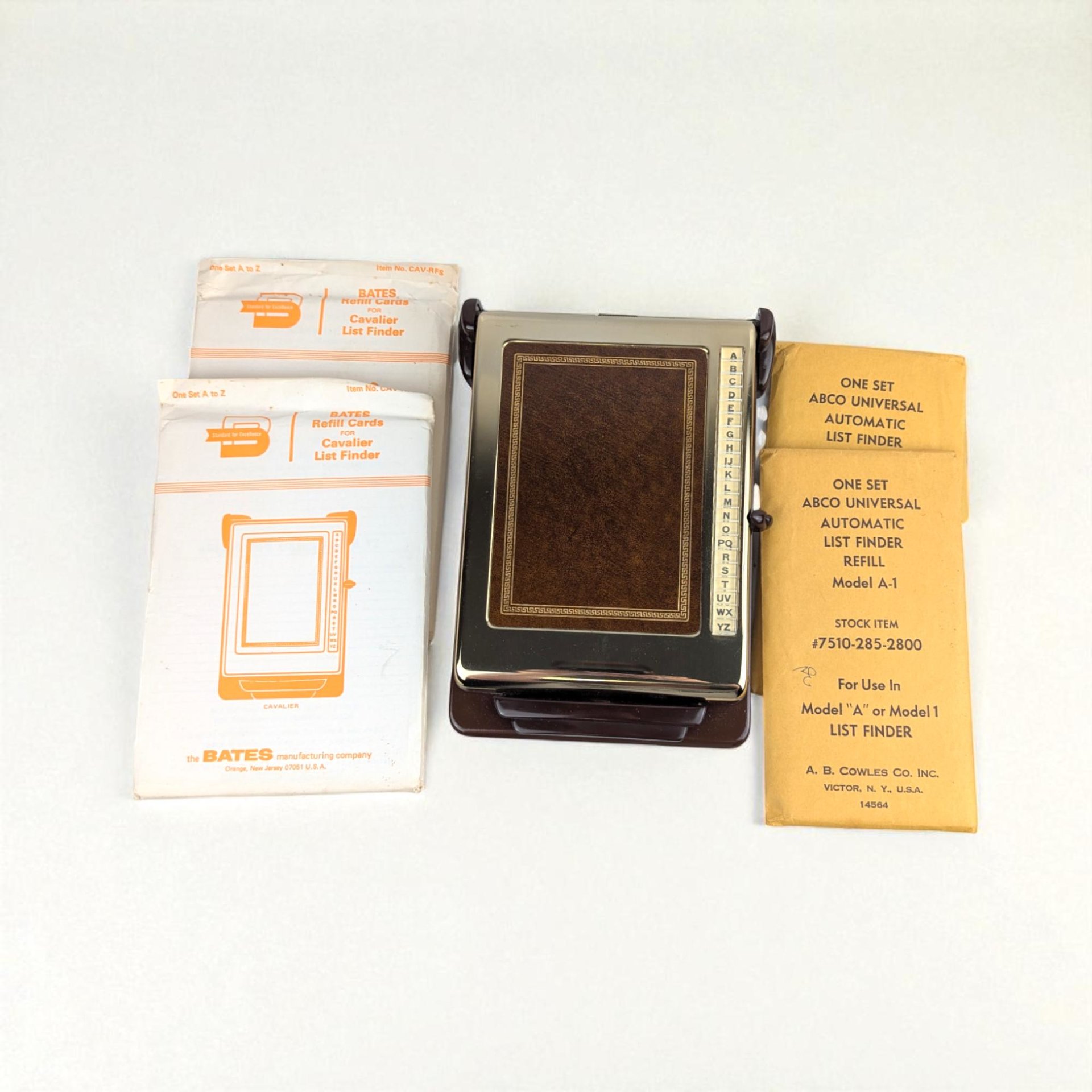 Vintage Cavalier List Finder Index: Bates Brown Faux Leather Desk Organizer