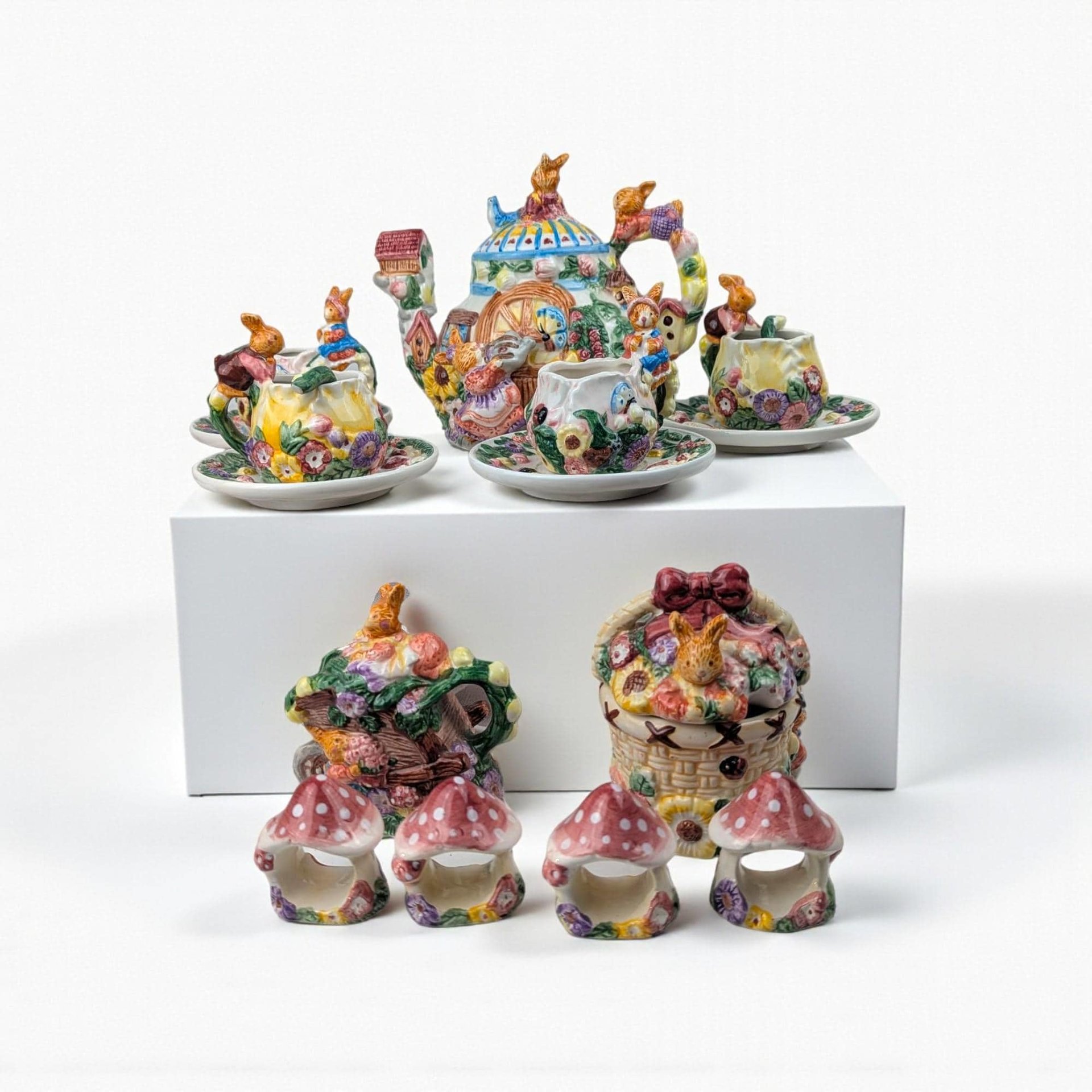 Vintage 1990s Rabbit Tea Set: Merc Asia Ceramic Bunny Teapot Service, Easter Tableware