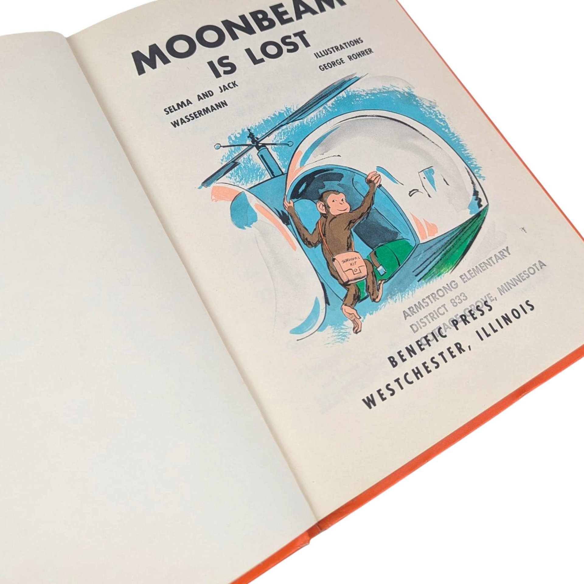 Vintage 1970 Moonbeam Book: Moonbeam is Lost by Wassermann, Chimpanzee Story