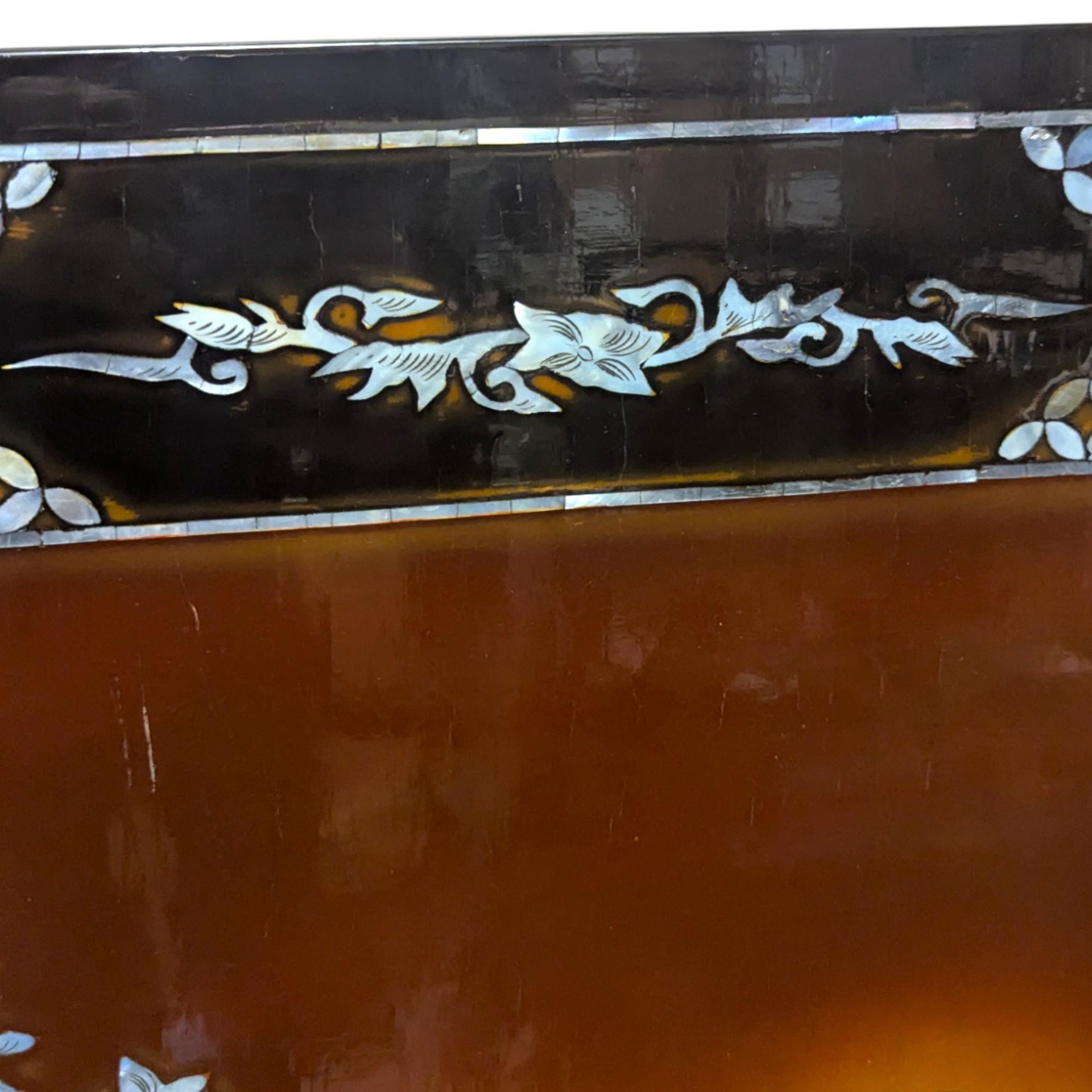 Vintage Vietnamese Mother of Pearl Panel: Torii Gate Lacquerware Wall Art