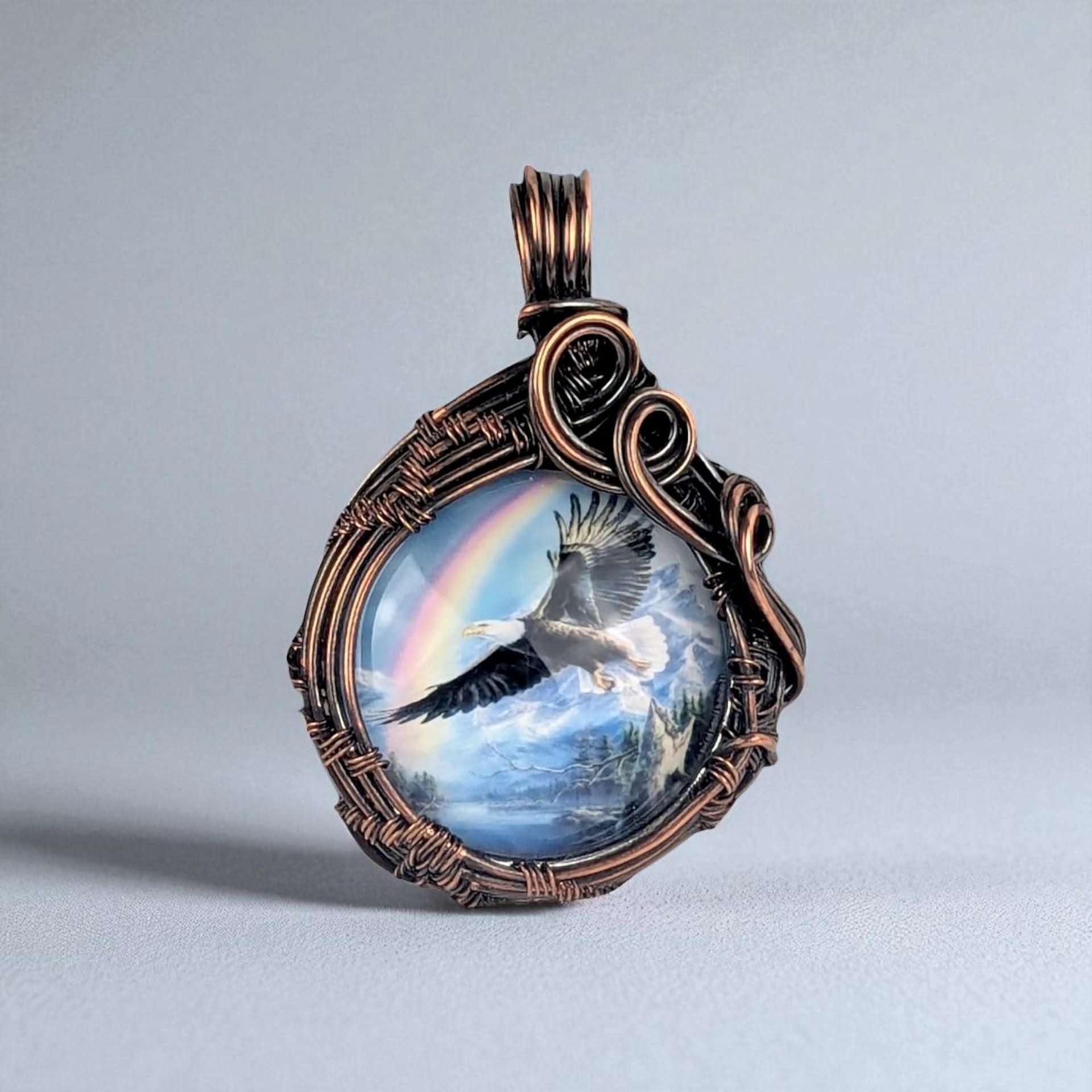 Handmade Copper Wire Eagle Pendant: Patriotic Wildlife Jewelry