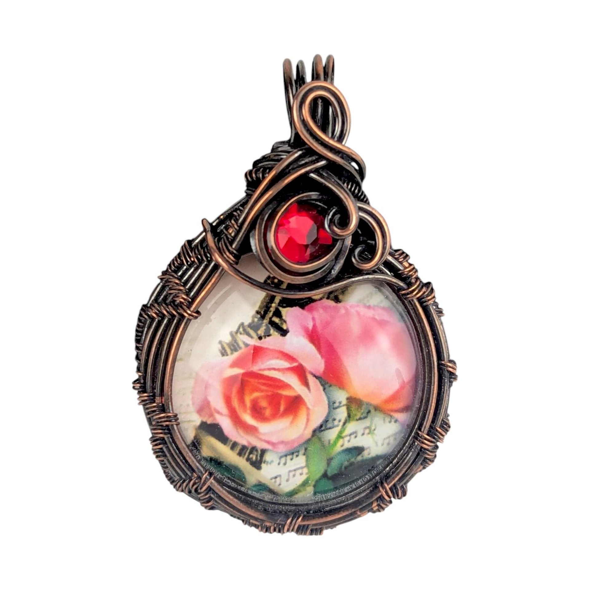 Copper Wire Wrapped Rose Pendant: Handmade Floral Statement Jewelry