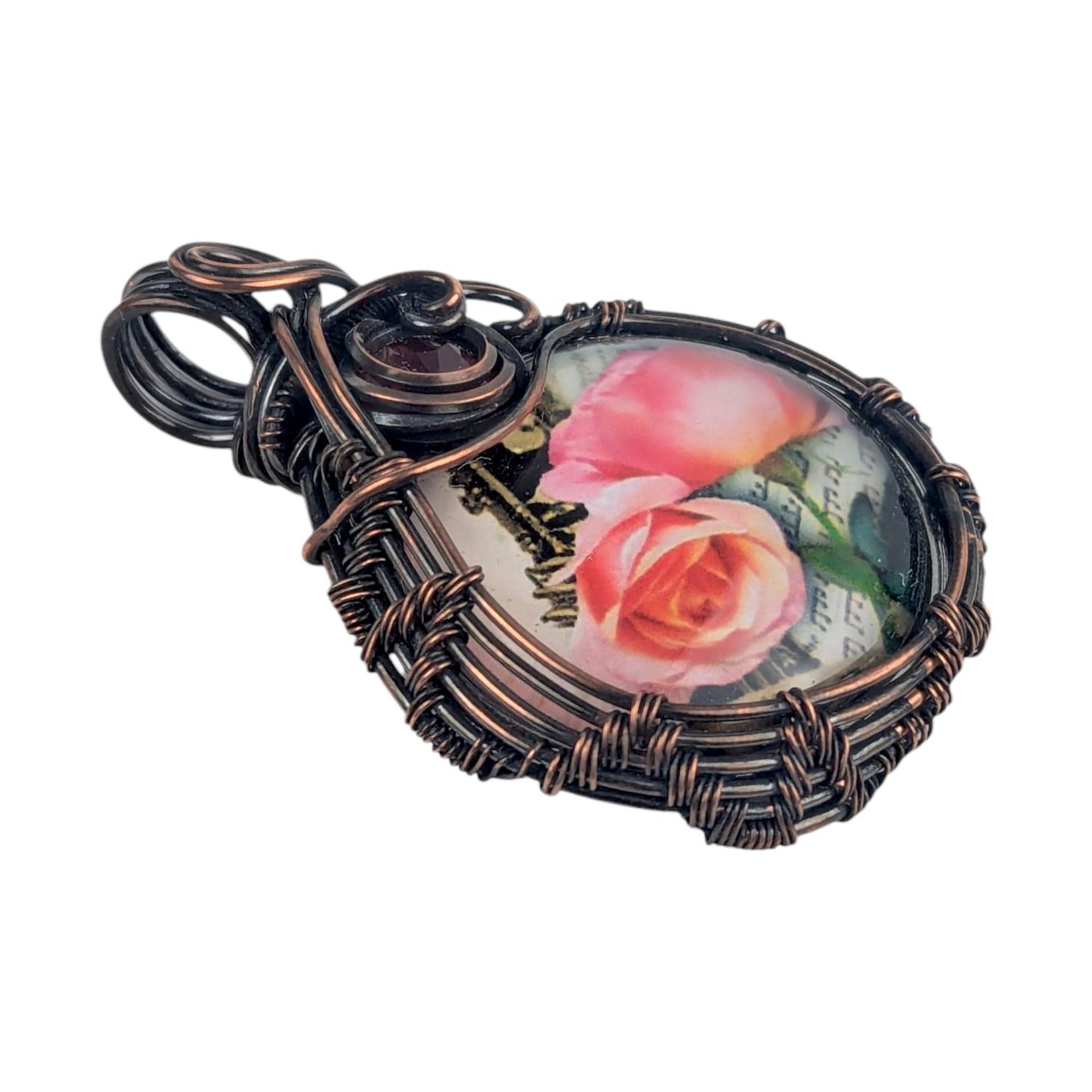 Copper Wire Wrapped Rose Pendant: Handmade Floral Statement Jewelry