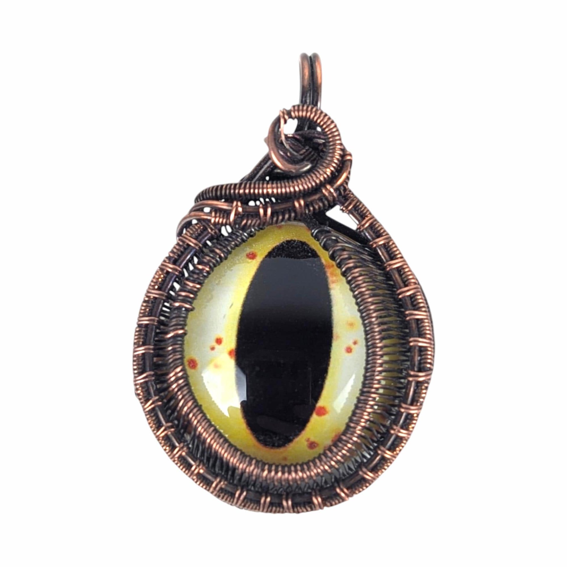 Copper Wire Wrapped Eye Pendant: Handmade Fantasy Reptile Jewelry