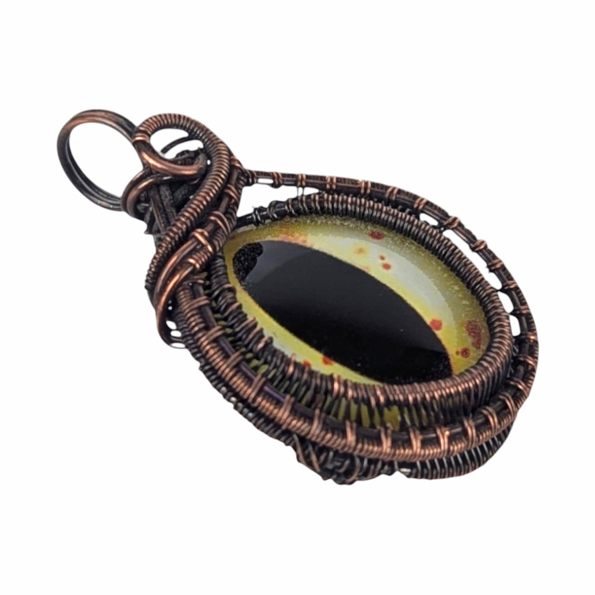 Copper Wire Wrapped Eye Pendant: Handmade Fantasy Reptile Jewelry