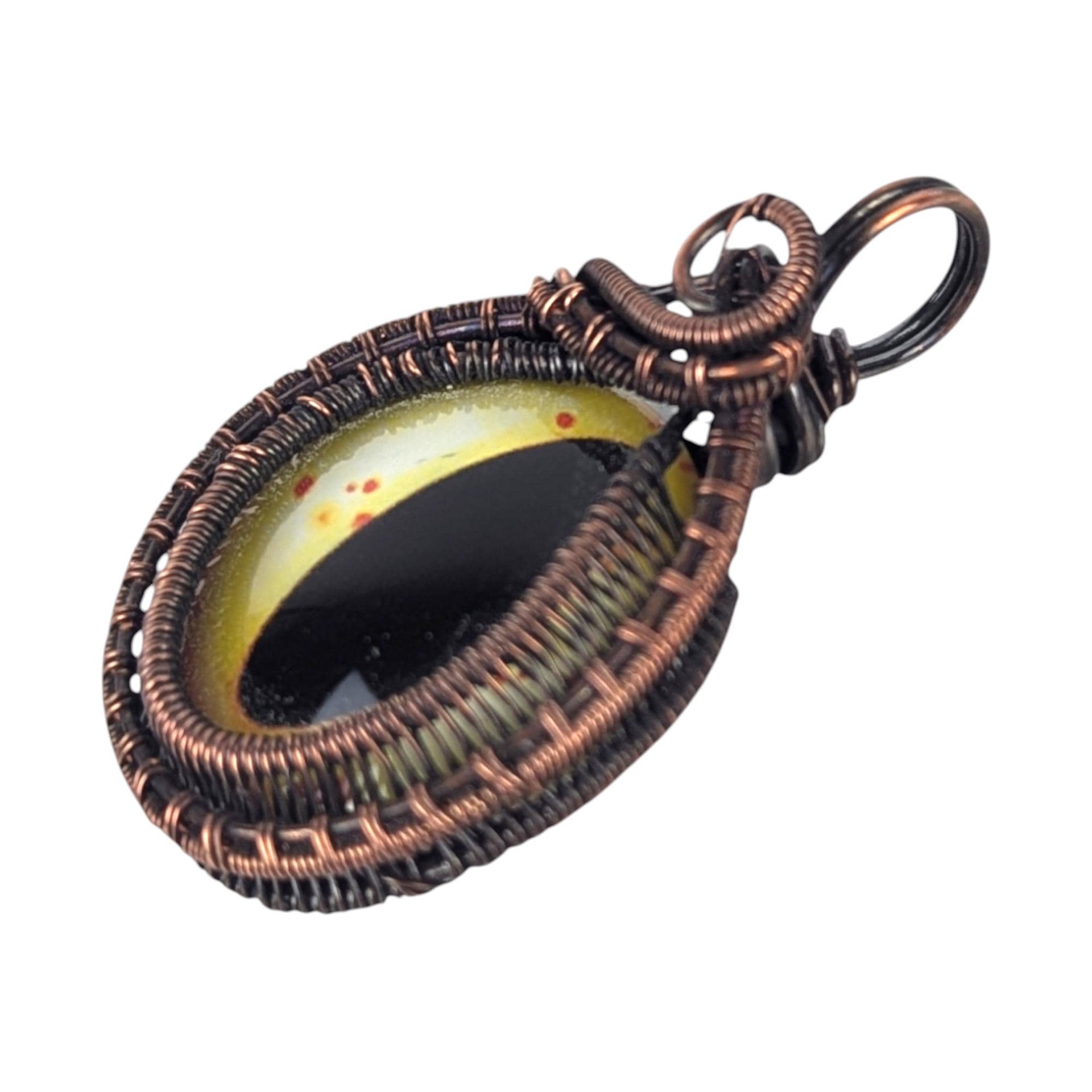 Copper Wire Wrapped Eye Pendant: Handmade Fantasy Reptile Jewelry